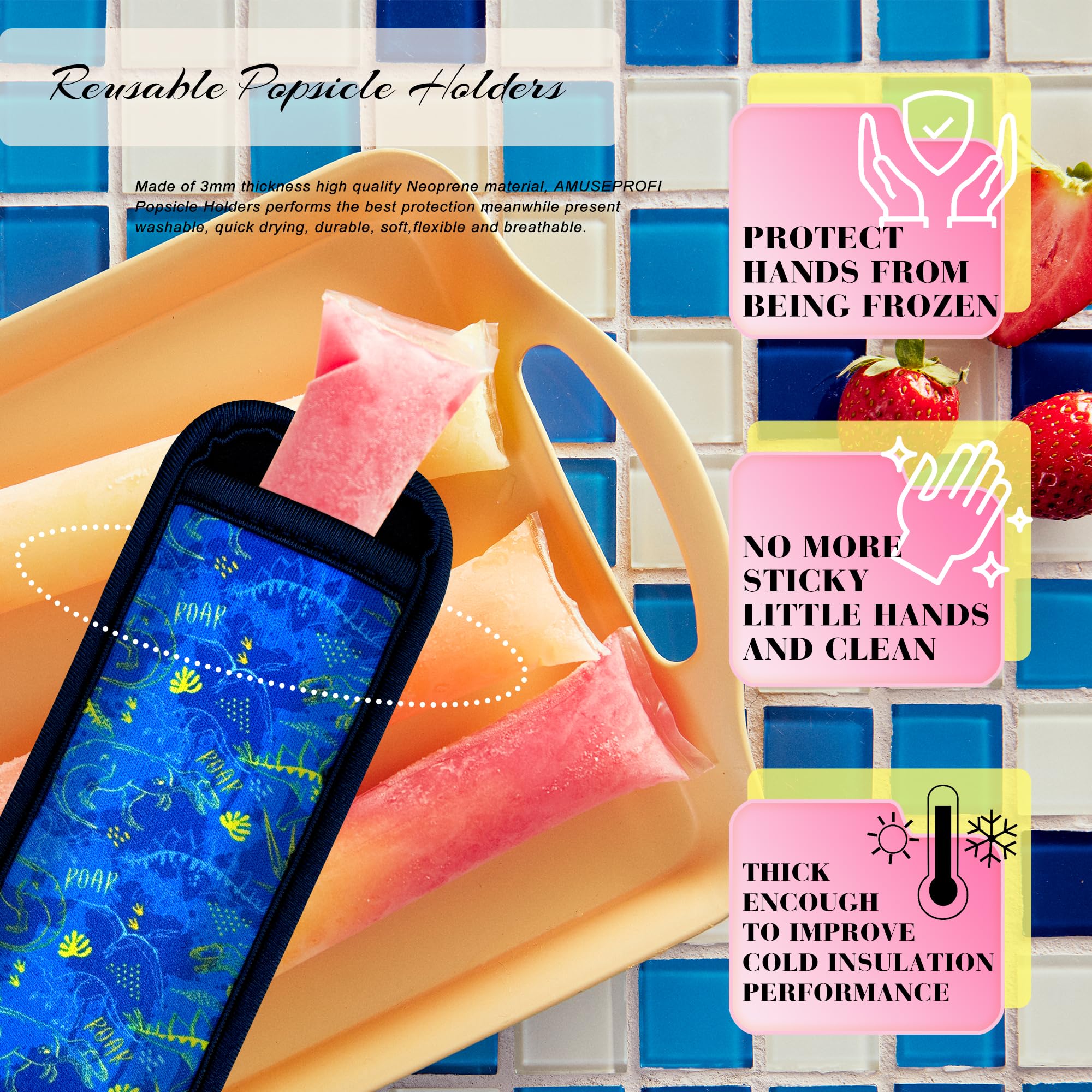 10 Pack Reusable Popsicle Holders - Neoprene Ice Pop Sleeves for Freezer Protection, Anti-Freeze Washable Ice Pop Covers - Perfect for Summer Treats, Kids Snacks & DIY Frozen Desserts