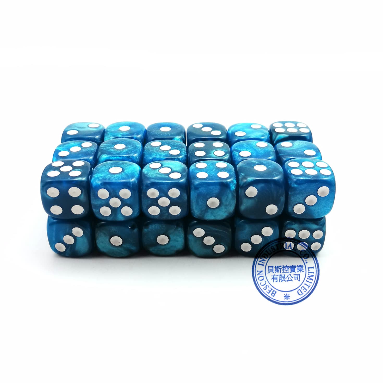 Bescon 12mm Six-Sided Dice Set - 36 Marble Blue Dice in Brick Box | Perfect for Board Games, RPGs, Math Education & Casino Night
