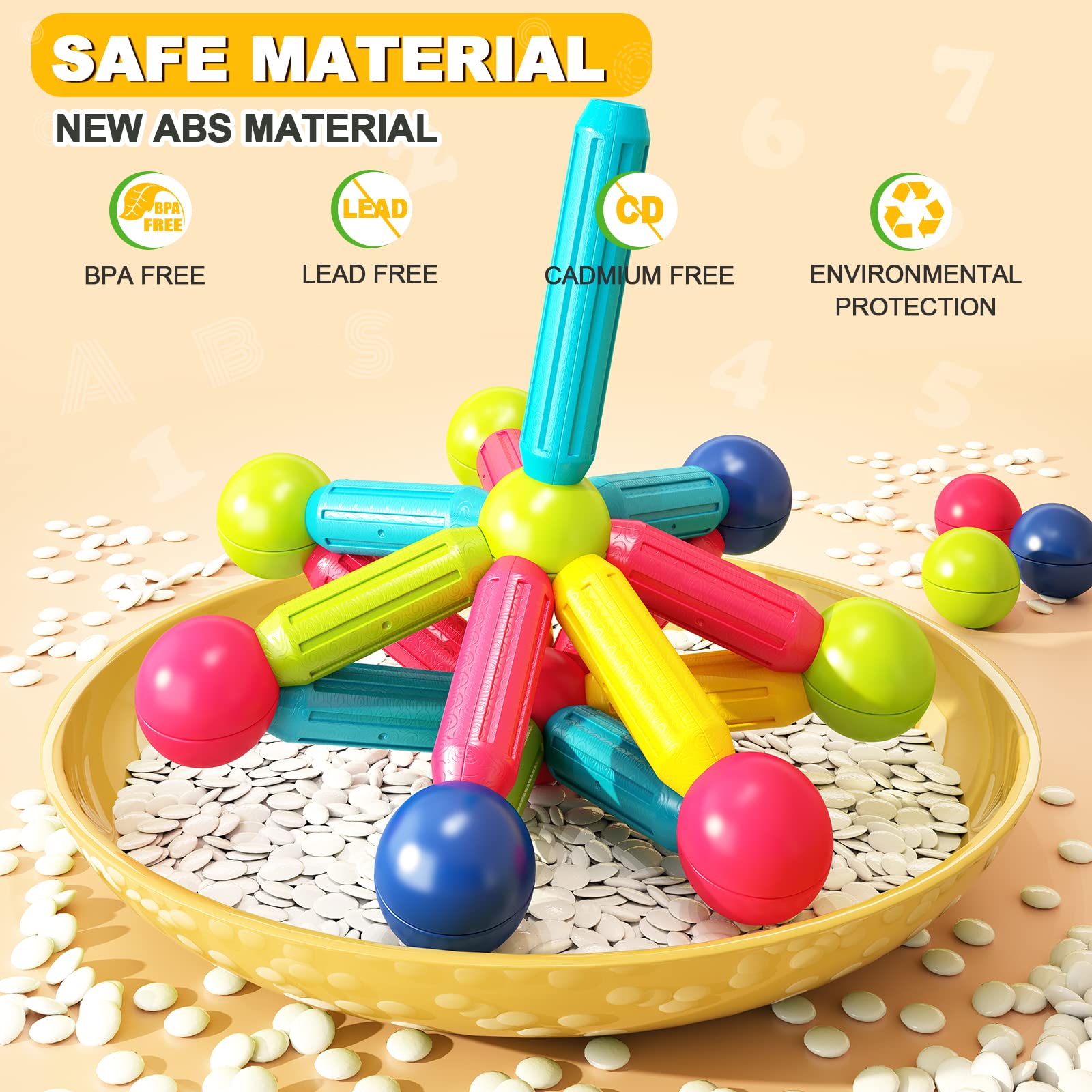 Magnetic Building Blocks for Toddlers - Montessori Educational STEM Toys for 3+ Year Old Boys & Girls, DIY Learning Construction Set (Great for Preschool Classroom, Birthday Gift & Creative Play)