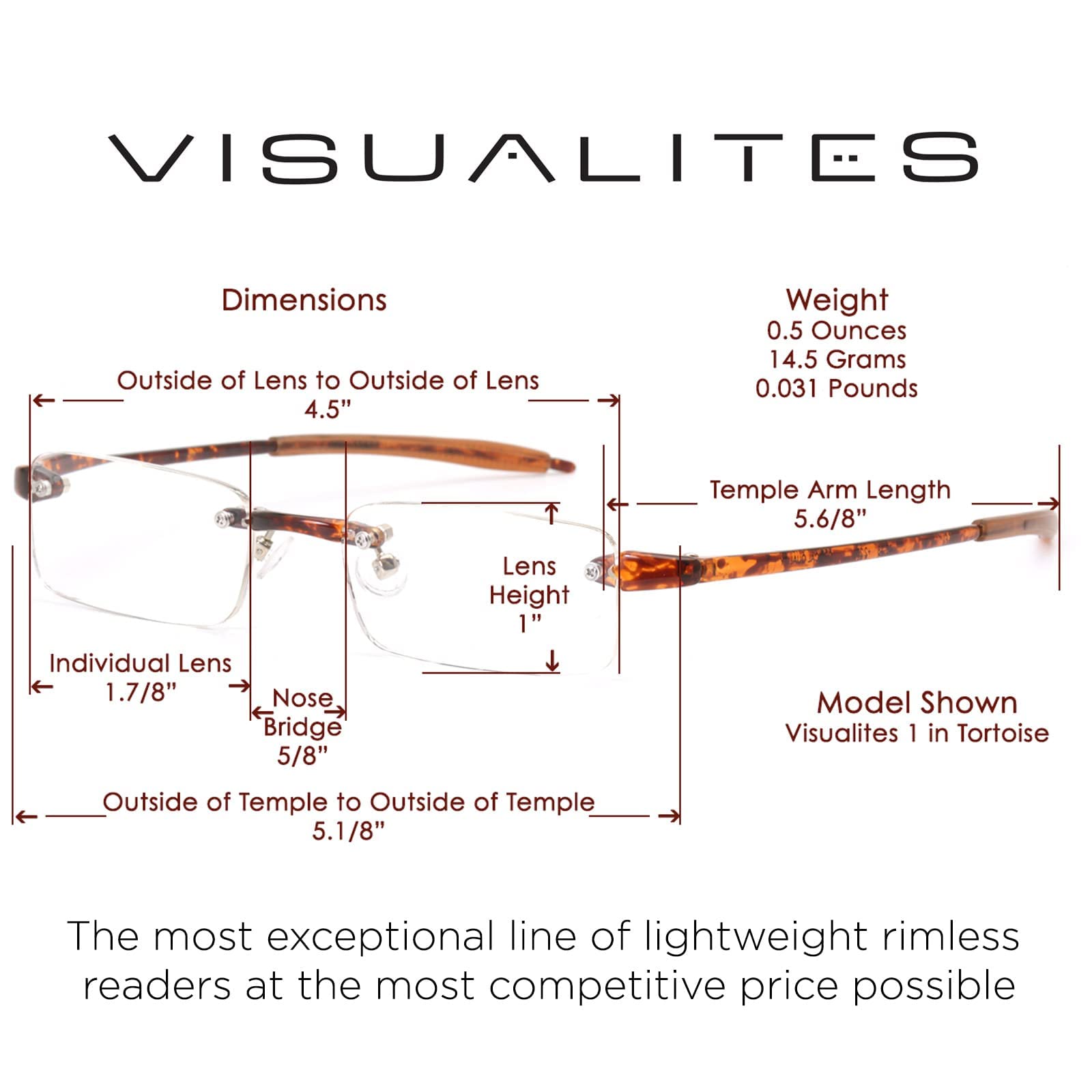 Lightweight Rimless Reading Glasses for Men and Women - VIS 1 Model - Perfect for Reading, Computer Work, and Daily Use