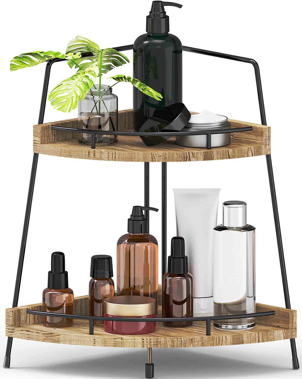 Ochine 2-Tier Corner Bathroom Organizer Countertop - Wood Vanity Tray for Makeup & Cosmetic Storage - Space Saving Organizer for Bathroom, Kitchen, Dresser & Bedroom - Perfect for Small Spaces & Clutter-Free Countertops