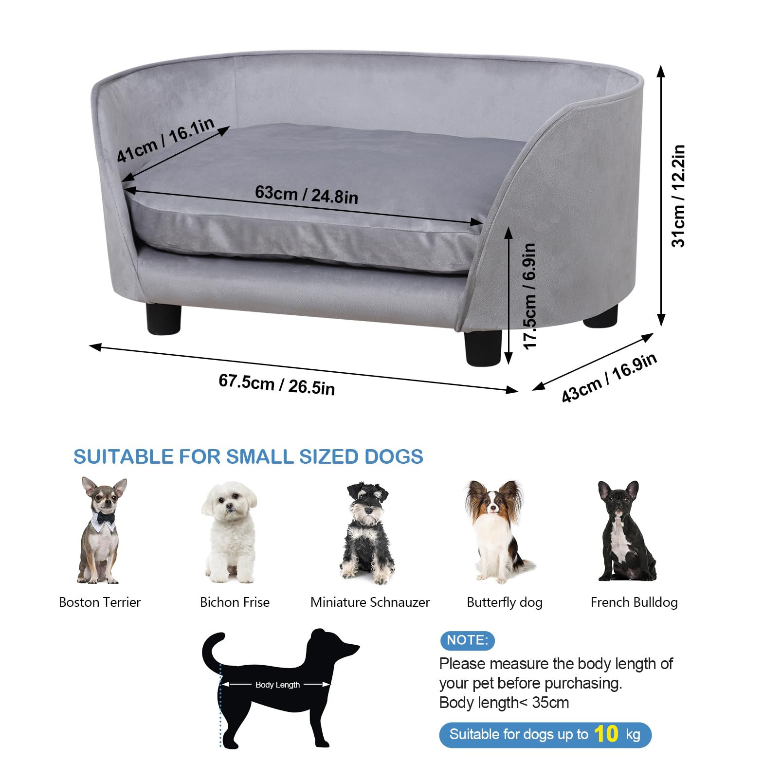 Premium Wooden Pet Sofa Bed - Washable Velvet Couch for Small Dogs & Cats - Cozy Pet Bed with Removable Cushion & Sturdy Frame (Grey) - Perfect for Living Room, Bedroom or Pet Corner