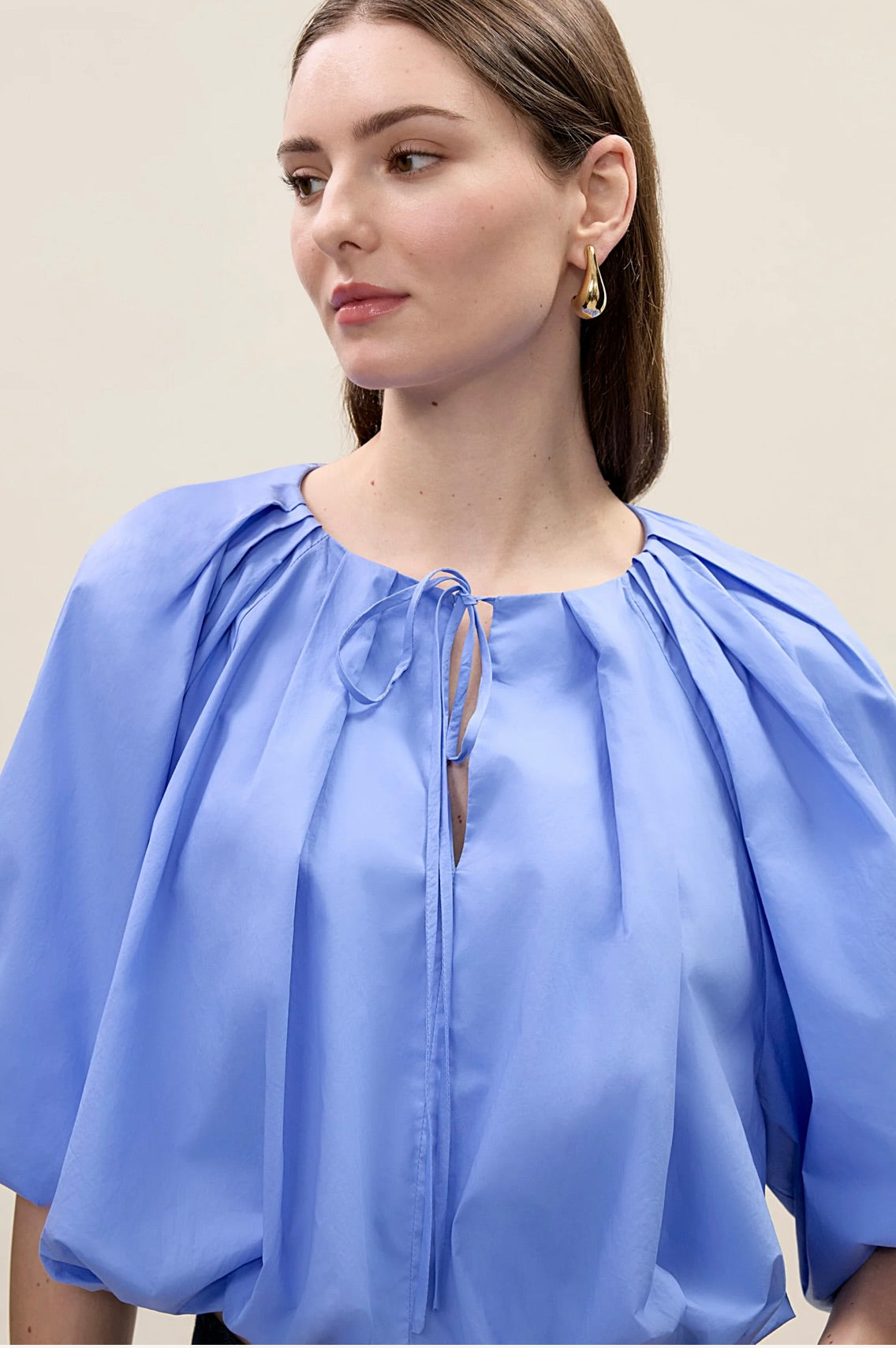 Yara Poplin Bubble Top in Bluebell - Women's Fashion Blouse for Casual & Office Wear | Perfect for Spring & Summer Outfits