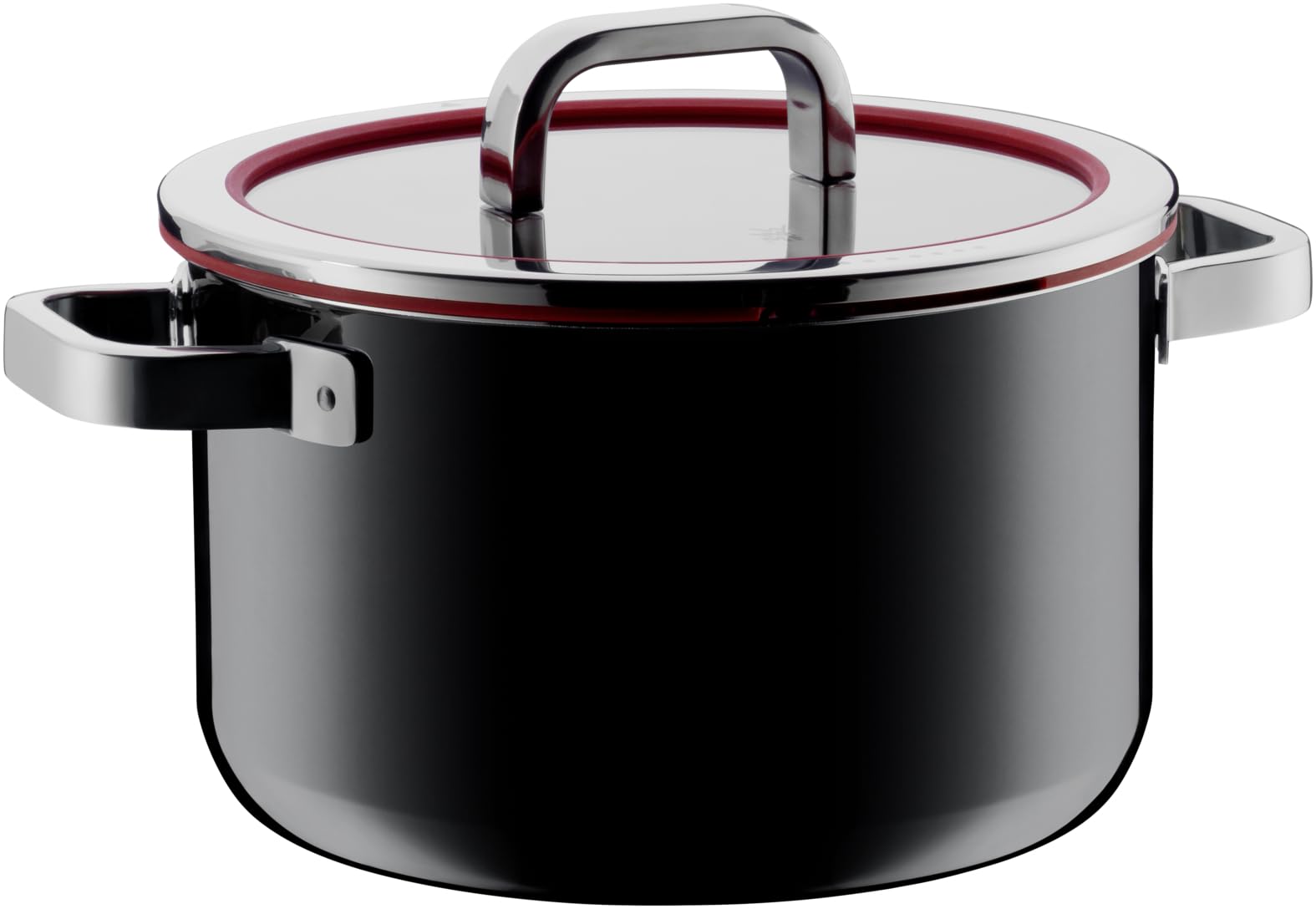 WMF FUSIONTEC 6.4L Round Saucepan with Lid - Black & Red Stainless Steel Cookware for Induction, Oven Safe up to 250°C - Perfect for Soups, Stews, and Pasta Cooking