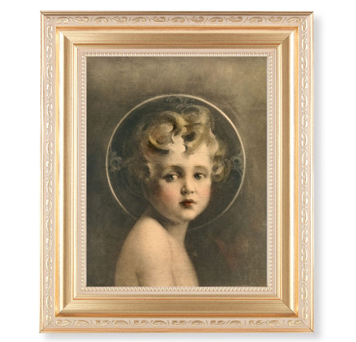 Light of the World Framed Wall Art - Large Satin Gold Fluted Frame with Distressed Finish & Detailed Scrollwork - Perfect for Living Room, Bedroom & Office Decor