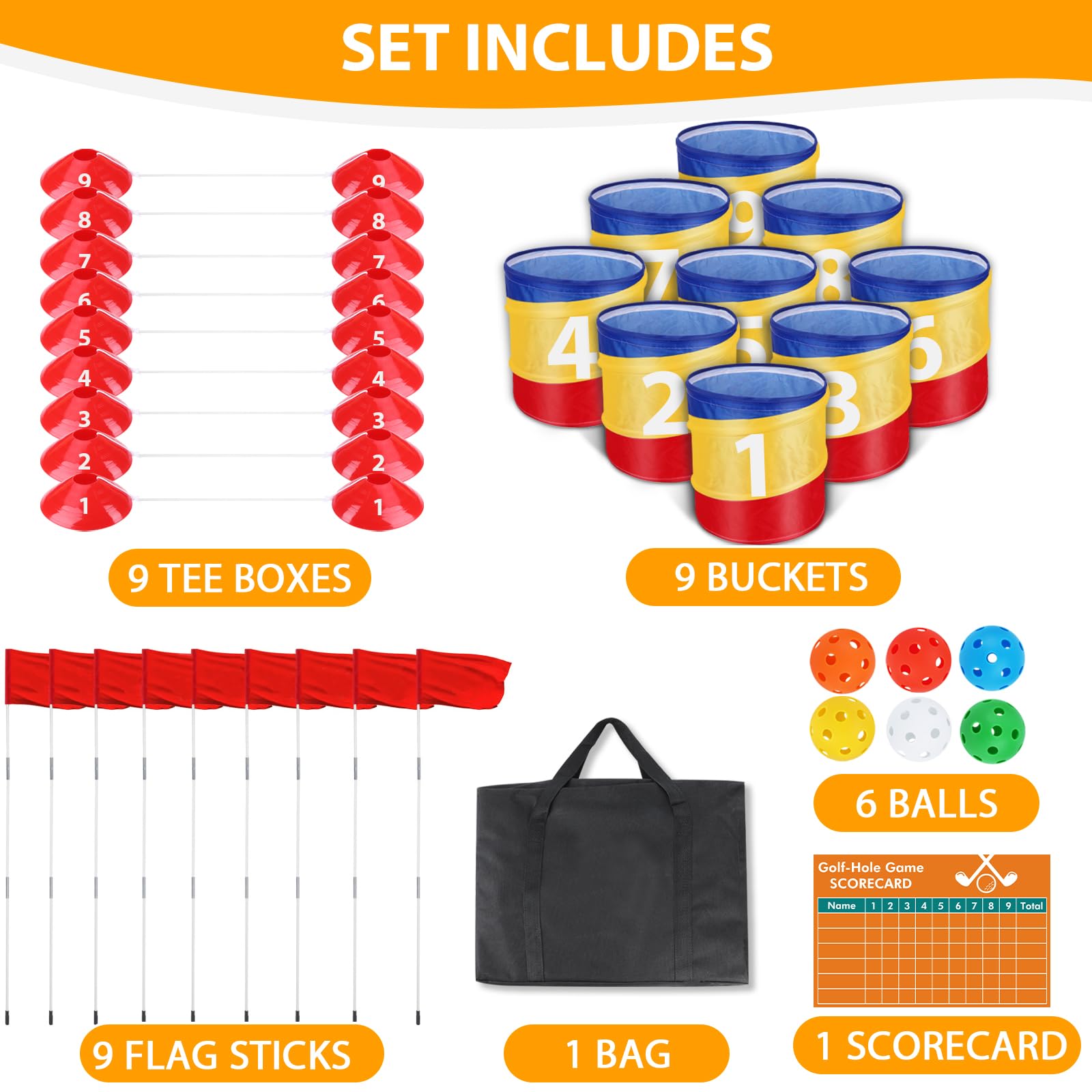 9-Hole Backyard Golf Game Set for Adults & Kids - Portable Outdoor Chipping Practice Set for Lawn, Beach, Parties & Family Fun (Model GBHG-YJ01)