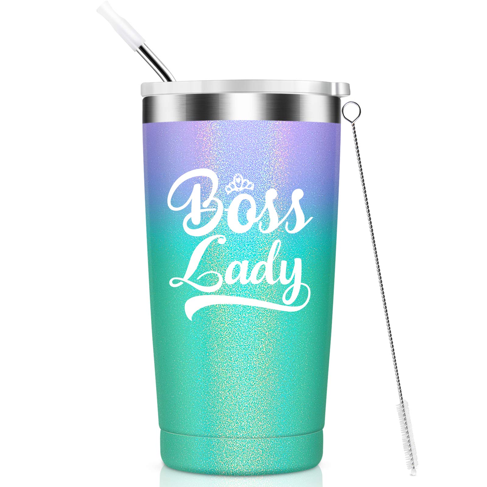 Boss Lady Insulated Travel Mug with Lid & Straw - 20oz Wine Cup for Women, Best Christmas Birthday Gift for Mom, Unique Long Distance Friendship Present for Her - Perfect for Office, Commute, Travel & Wedding