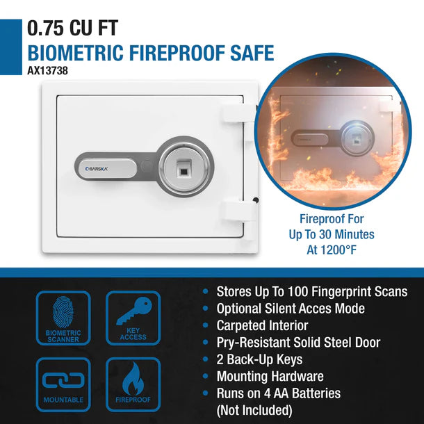 Barska AX13738 Biometric Fireproof Safe - Digital Fingerprint Security Box for Home & Office - Protect Documents, Jewelry, Cash & Valuables from Fire & Theft
