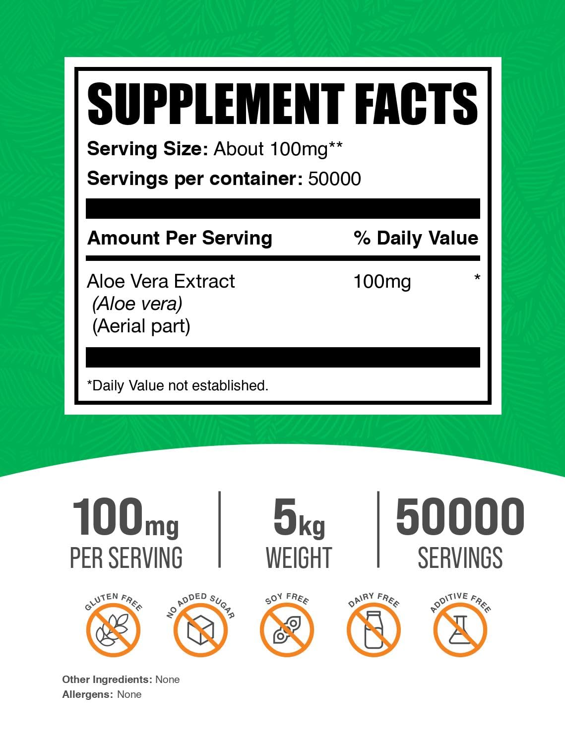 Bulk Aloe Vera Extract Powder Supplement - 100mg per Serving, Pure & Gluten Free, 5kg (11 lbs) Pack of 5 - Supports Digestion, Skin Health & Immune System - Perfect for Smoothies, Juices & Herbal Remedies