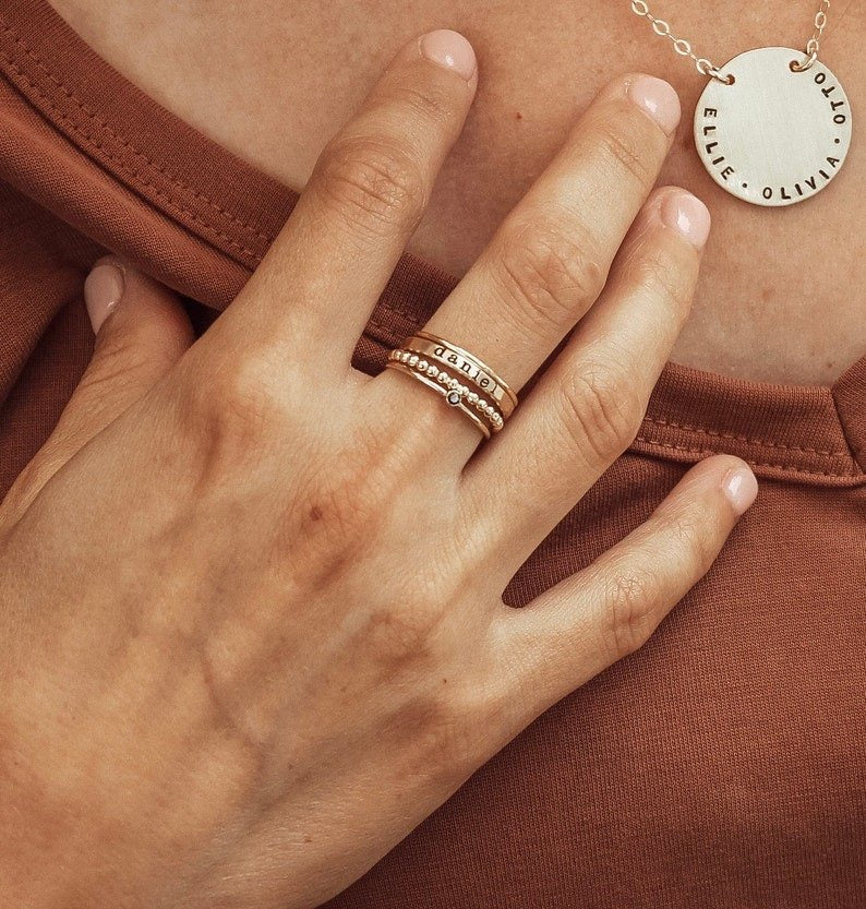 Personalized Name Engraved Stackable Ring Set for Women - Custom Jewelry Gift for Anniversary, Birthday & Valentine's Day | TP004 | Perfect for Layering, Everyday Wear & Special Occasions