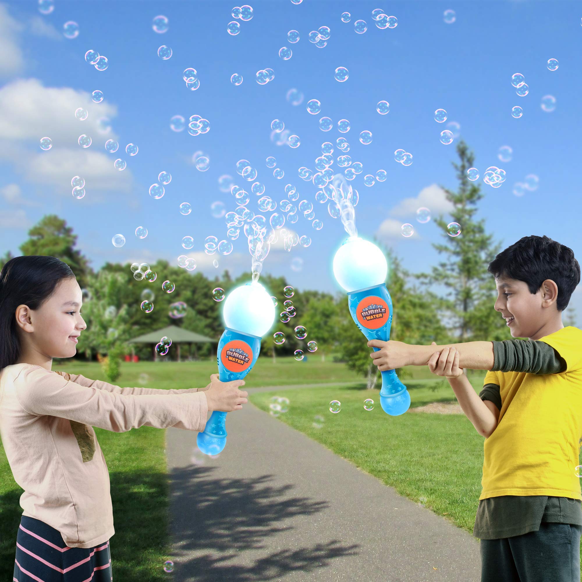 ArtCreativity LED Light Up Automatic Bubble Blower Wand for Kids - Musical Bubble Maker Toy with Included Bubble Fluid & Batteries (Blue) - Perfect for Birthday Parties, Outdoor Play & Toddler Gift Ideas