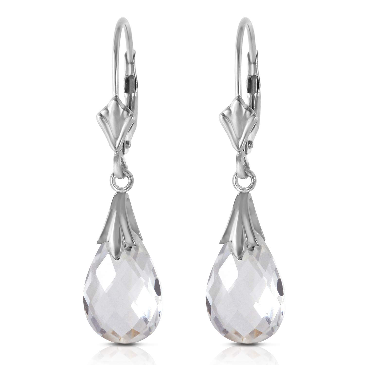 14K White Gold Leverback Earrings with White Topaz - Elegant Galaxy Gold GG Jewelry for Women | Perfect for Weddings, Parties & Special Occasions