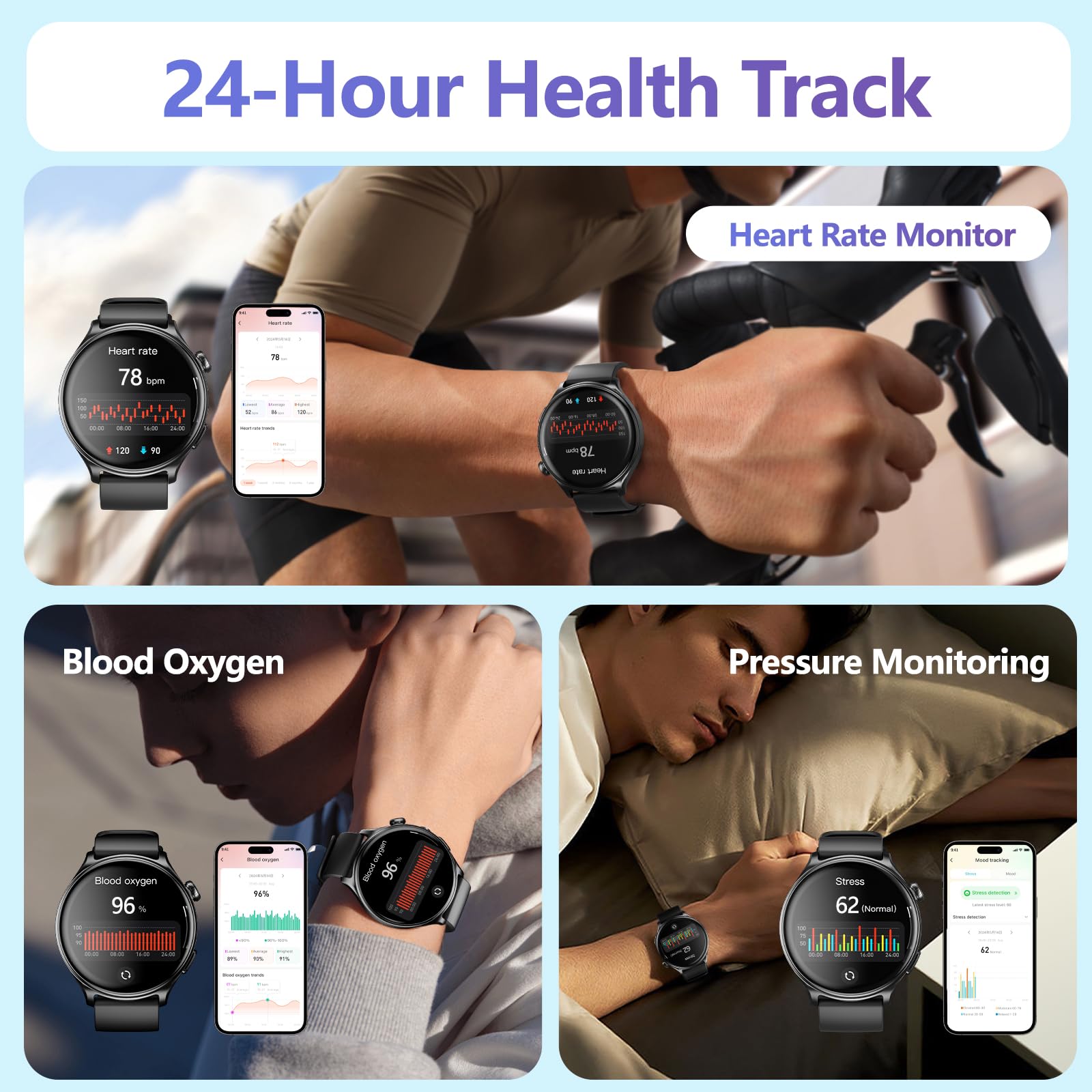 YMS Smart Watch for Women & Men - 2025 Waterproof Fitness Tracker with Heart Rate, Blood Pressure, Sleep Monitor, Step Counter, Call Function, 100+ Sports Modes, Compatible with Android & iOS (Black) - Perfect for Running, Swimming, Gym Workouts & Daily Activity Tracking
