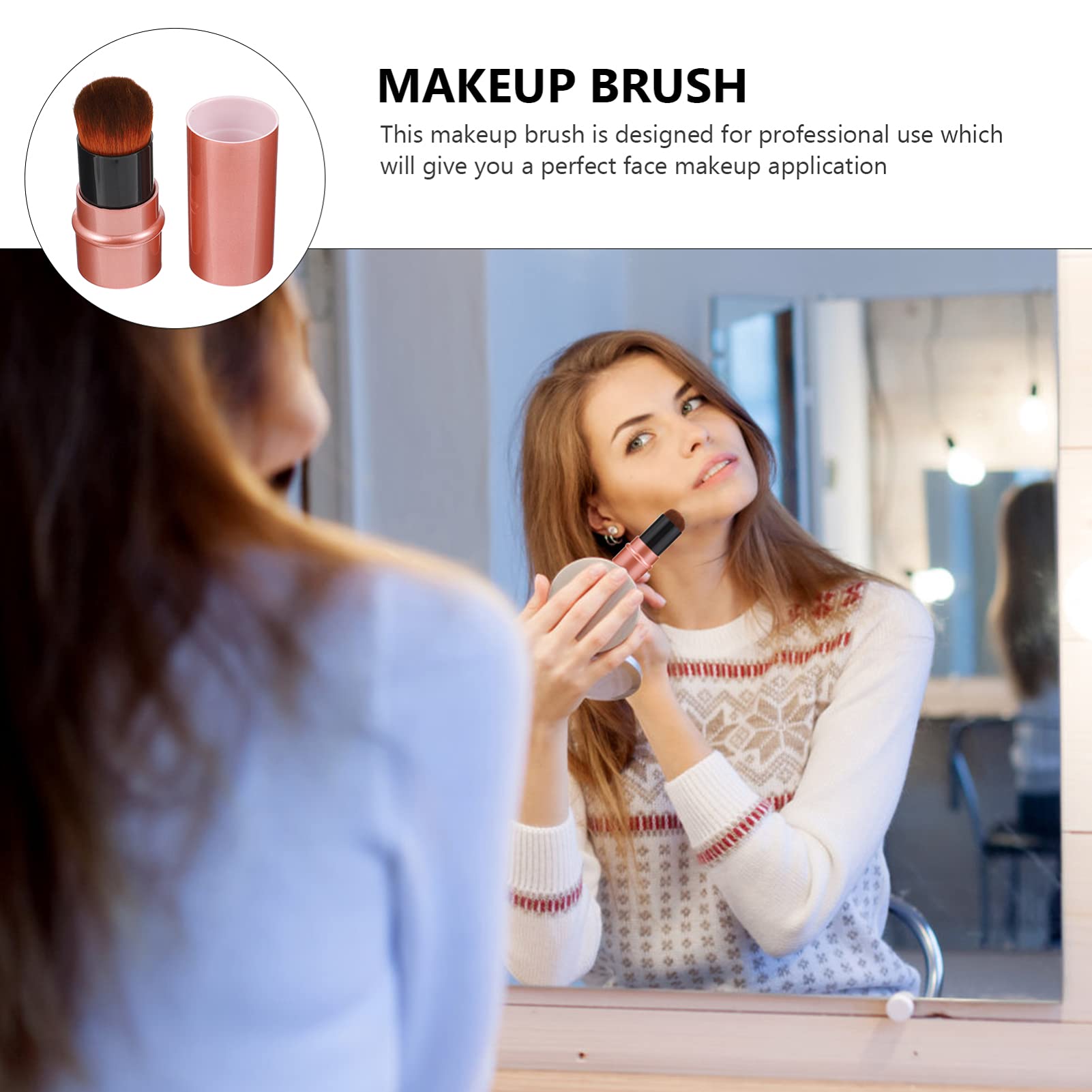 SOLUSTRE 2Pcs Retractable Kabuki Makeup Brush Set - Professional Nylon Foundation & Blush Brush with Cover, Portable Travel Makeup Brush (Black & Red) - Perfect for On-The-Go Touch Ups & Full Face Makeup Application
