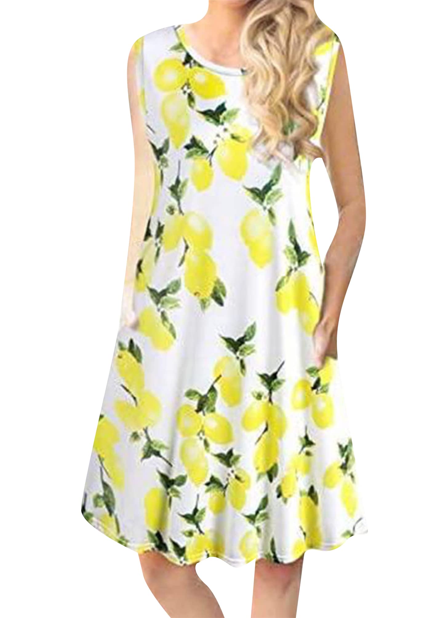 OMZIN Women's Sleeveless Flared Swing Dress - Summer Tank Mini Dress with Pockets | Casual Outfit for Beach, Party & Date Night