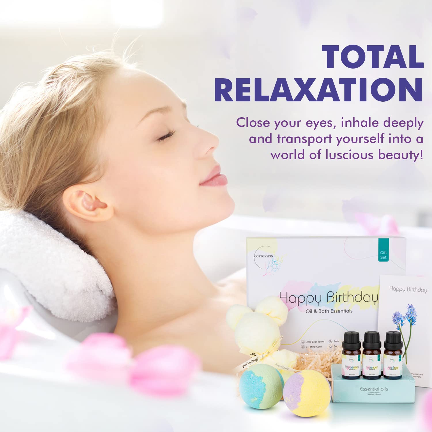 Luxury Spa Birthday Gift Set for Women - Relaxing Bath Bombs, Essential Oils, Facial Towel & Birthday Card - Perfect Gift for Her, Mom, Wife, Girlfriend or Best Friend - Ideal for Self-Care, Relaxation & Special Occasions