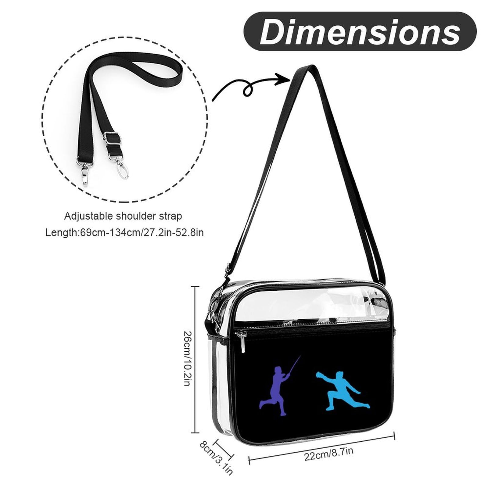 Clear Stadium Bag - Transparent Messenger Shoulder Bag with 2 Compartments, Crossbody Purse for Sports Events, Concerts & Travel | Waterproof & Secure