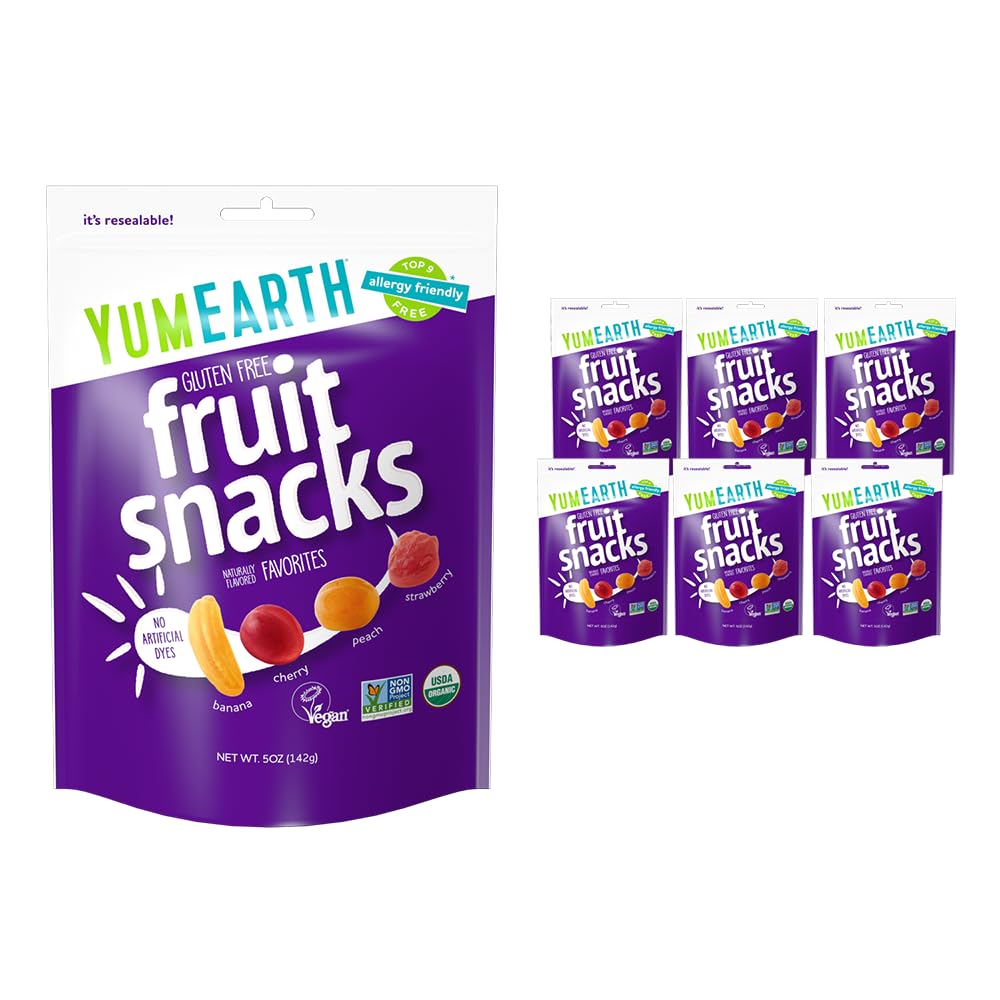 YumEarth Organic Fruit Snacks, 5oz (Pack of 6) - Gluten Free, Vegan, Non-GMO, Allergy Friendly, No Artificial Flavors or Dyes - Healthy Kids Snacks for Lunch Box, School, Travel & On-The-Go