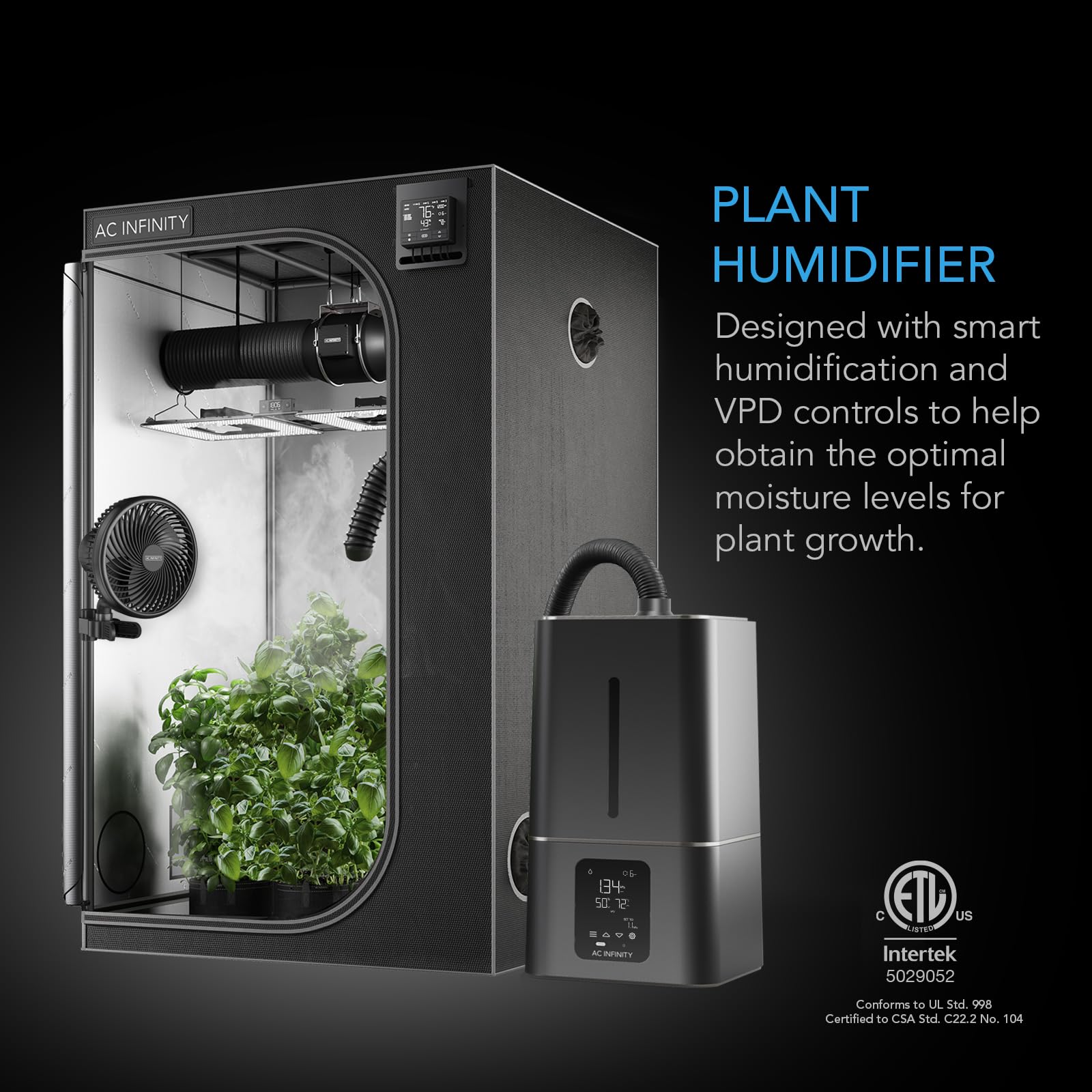 AC Infinity CLOUDFORGE T7 15L Plant Humidifier with VPD Humidity Controls - 10-Level Precision Vaporizer, Extendable Hose & No-Leak Seal for Grow Tents | Perfect for Indoor Gardening, Hydroponics & Greenhouse Climate Control
