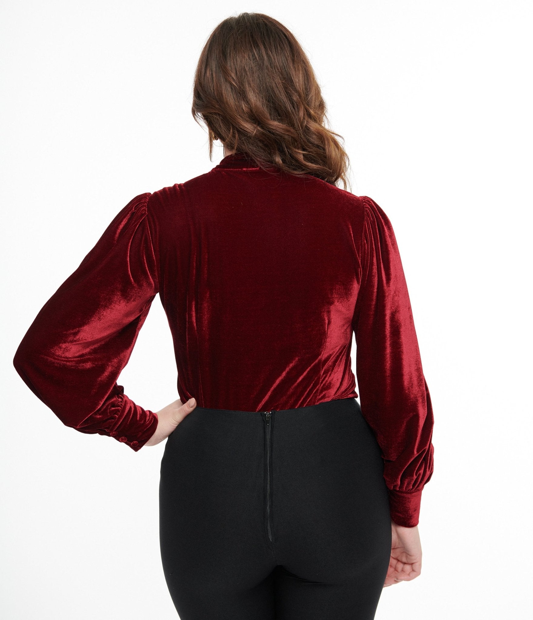 Vintage 1950s Merlot Velvet Gwen Blouse - Retro Women's Fashion Top for Parties, Date Nights & Special Occasions
