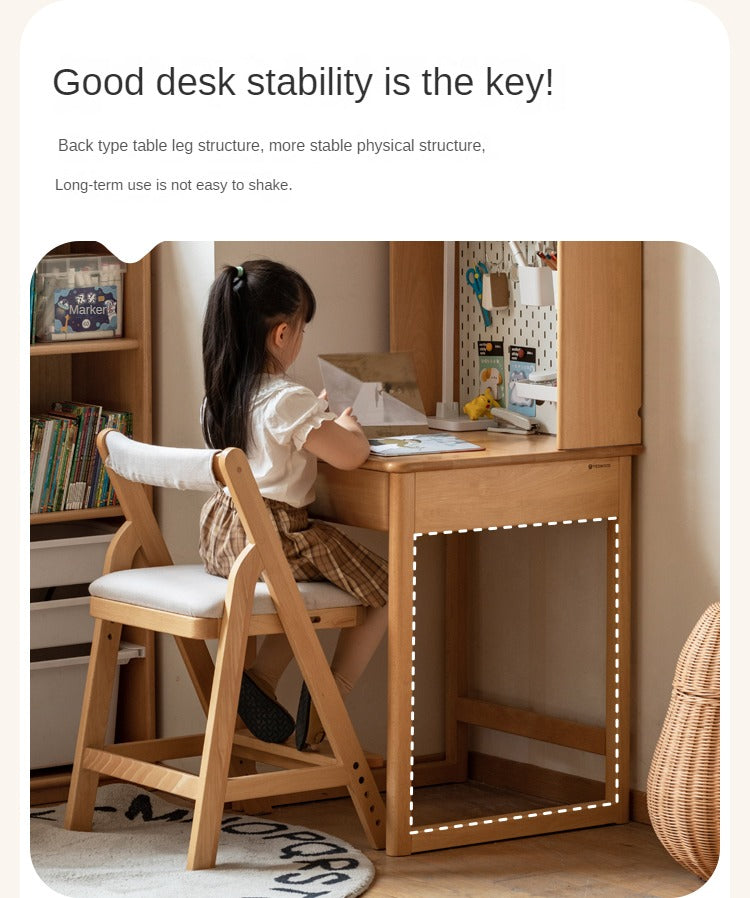 Solid Wood Beech Rubber Children's Study Desk with Bookshelf - Perfect for Kids' Bedroom, Homeschooling & Reading Nook