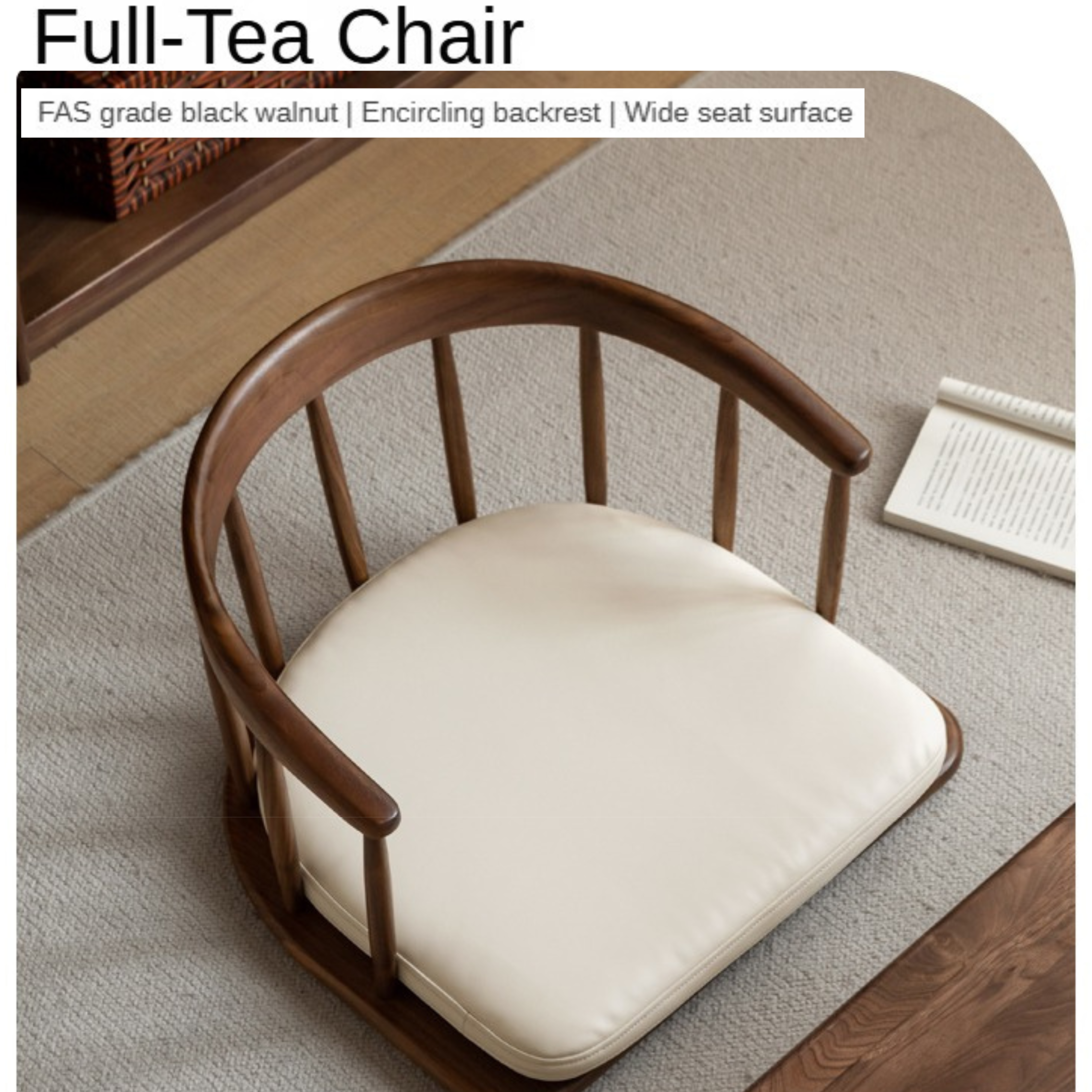 Premium Black Walnut Solid Wood Tea Chair - Handcrafted Rustic Dining Chair for Tea Room, Cafe & Home Decor - Comfortable & Durable Wooden Seat for Relaxation