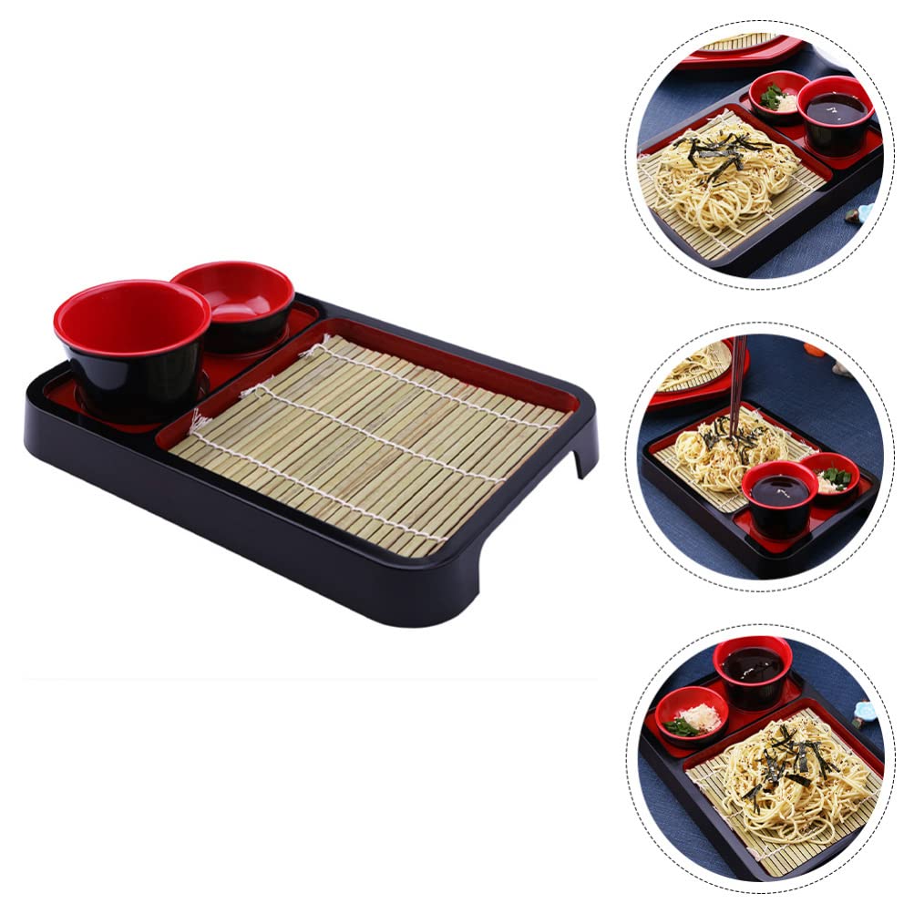 Japanese Style Cold Noodle Plate Set - Rectangular Bamboo Tray for Soba, Udon & Asian Noodles | Perfect for Sushi, Appetizers & Japanese Dining Experience