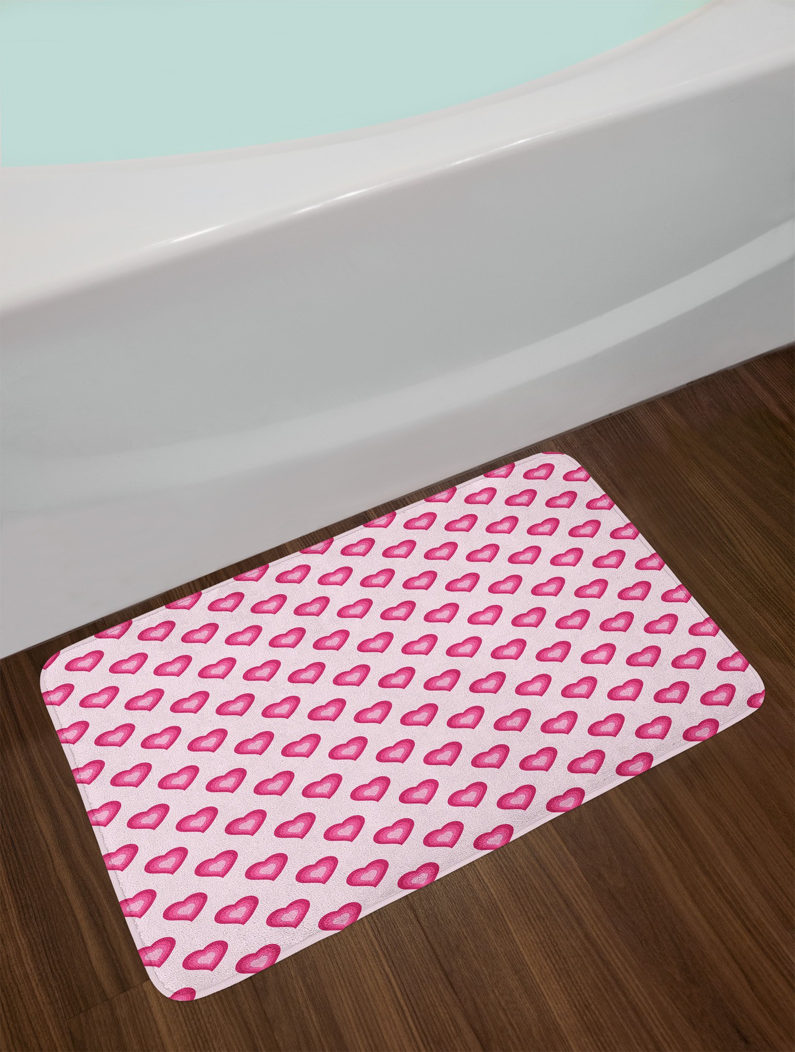 Ambesonne Plush Pink Heart Ombre Bath Mat - Non-Slip Soft Bathroom Rug 30