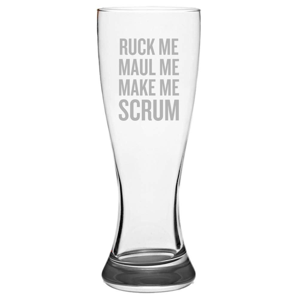 Funny Rugby Beer Glass - Gift for Rugby Players - Ruck Me, Maul Me, Make Me Scrum - 16oz Pilsner Glass - Perfect for Game Day, Sports Bars & Rugby Fan Gifts
