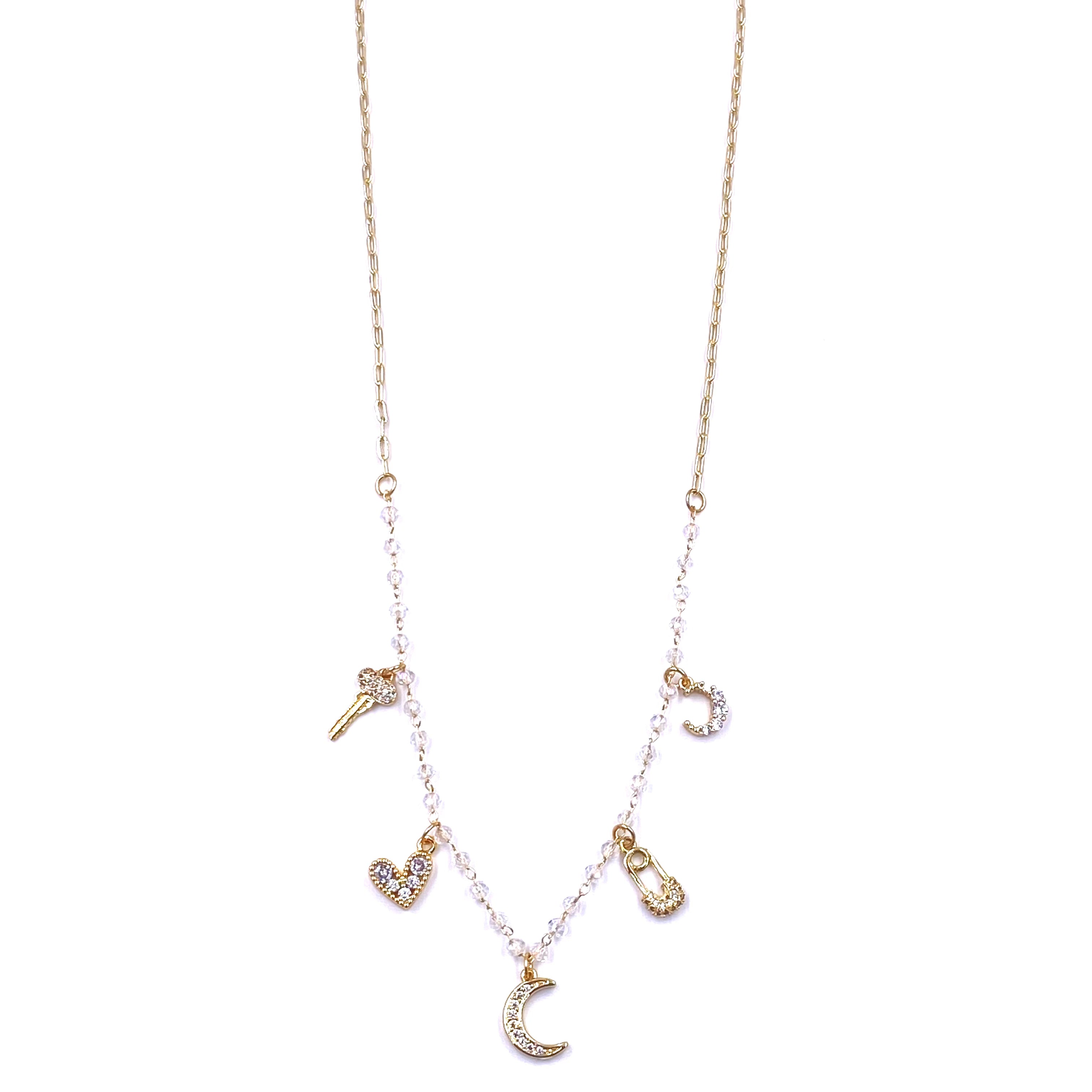 Ashley Gold Stainless Steel Gold Plated Half Beaded Chain Multi CZ Charm Necklace for Women - Elegant Layered Jewelry for Party, Wedding & Everyday Wear