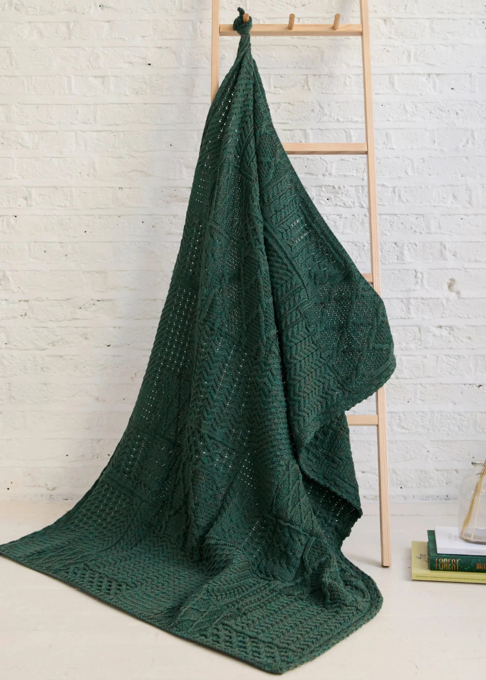 Aran Patchwork Blanket - Handmade Irish Wool Throw | Connemara Green | Cozy Home Decor for Living Room, Bed & Sofa