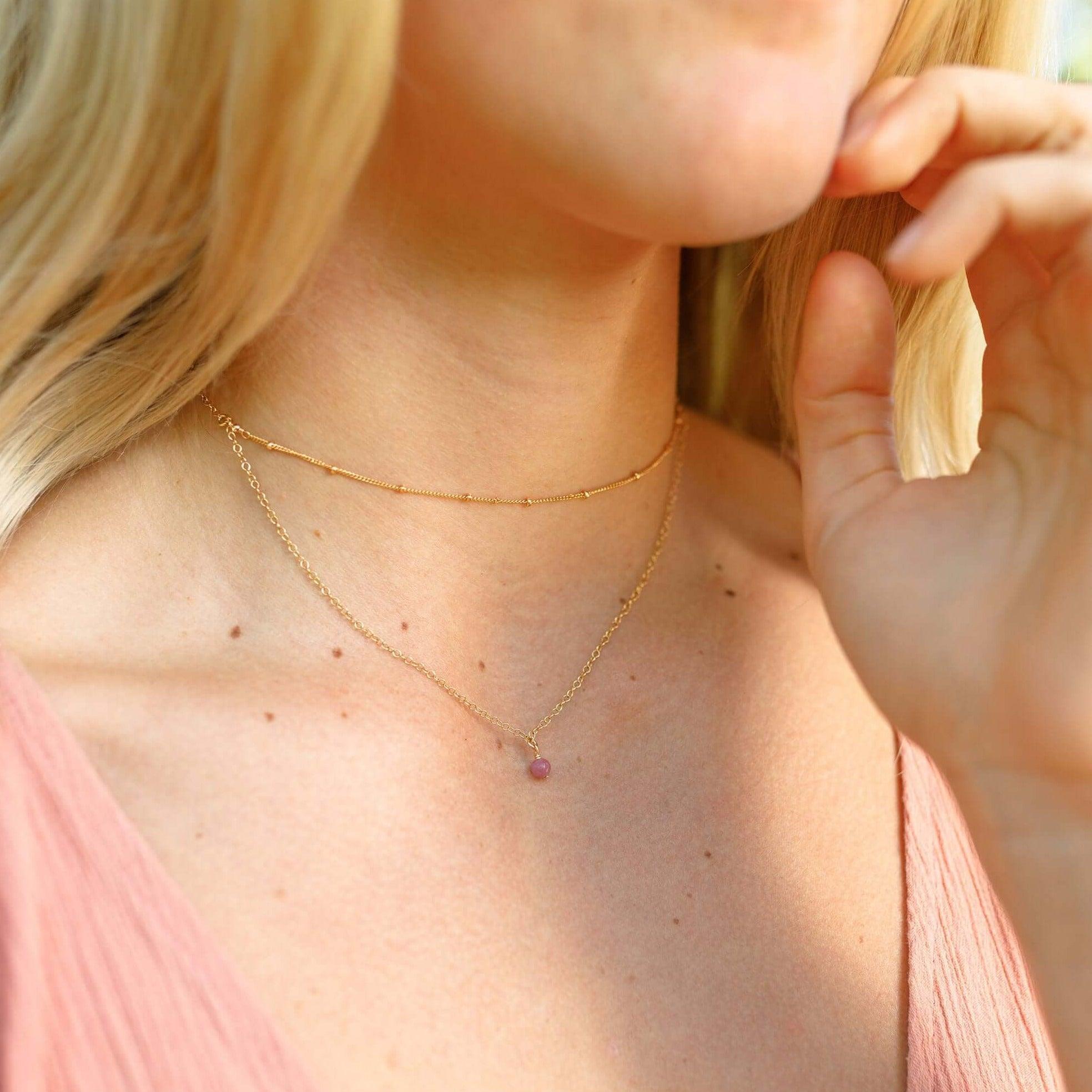 Ruby Gemstone Layered Choker Necklace - Elegant Dainty Gold Chain Jewelry for Women | Perfect for Valentine's Day Gifts, Date Nights & Special Occasions