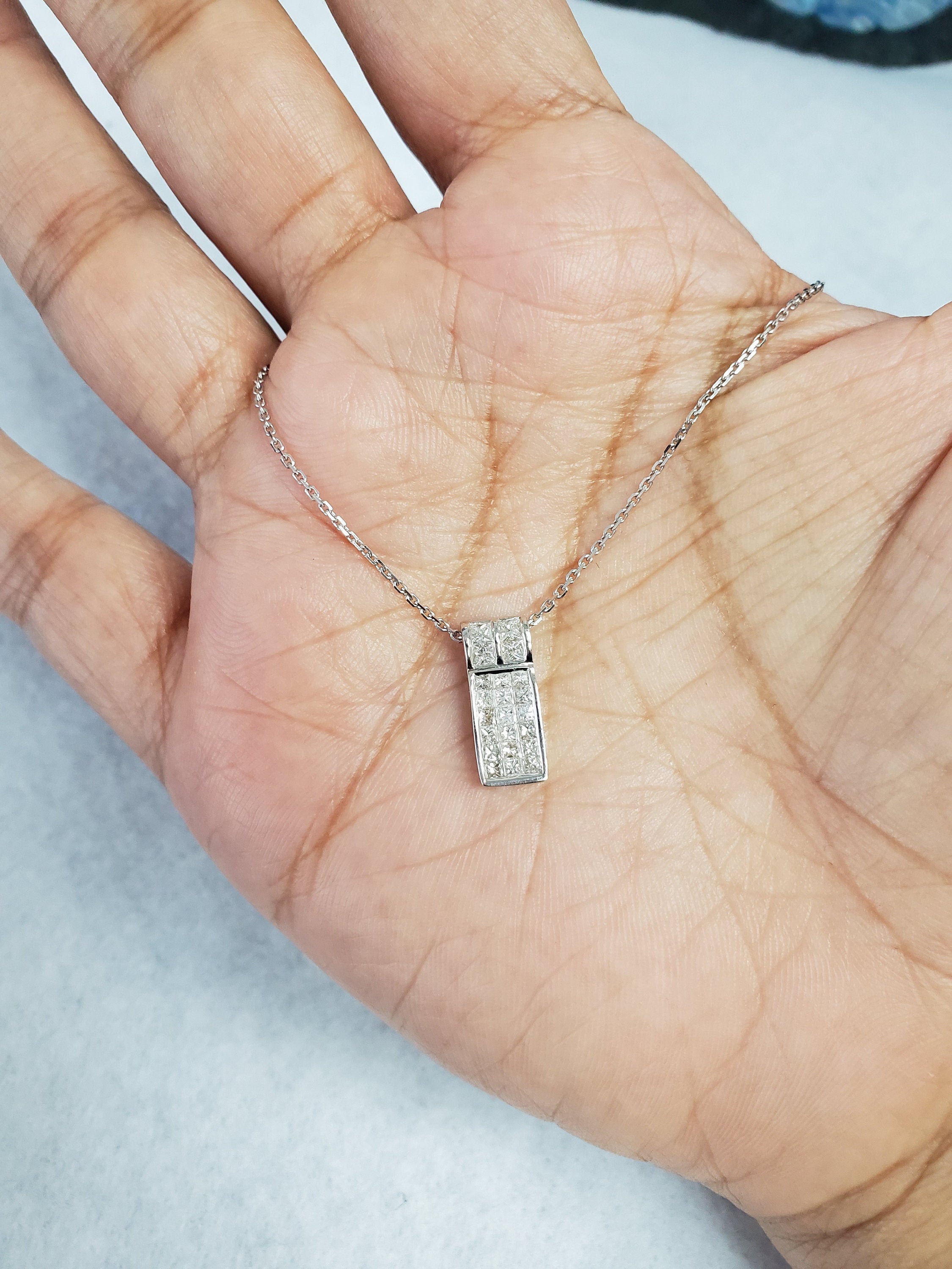 Princess Cut Diamond Cluster Necklace .70cttw 18k White Gold - Elegant Jewelry for Weddings, Anniversaries & Special Occasions