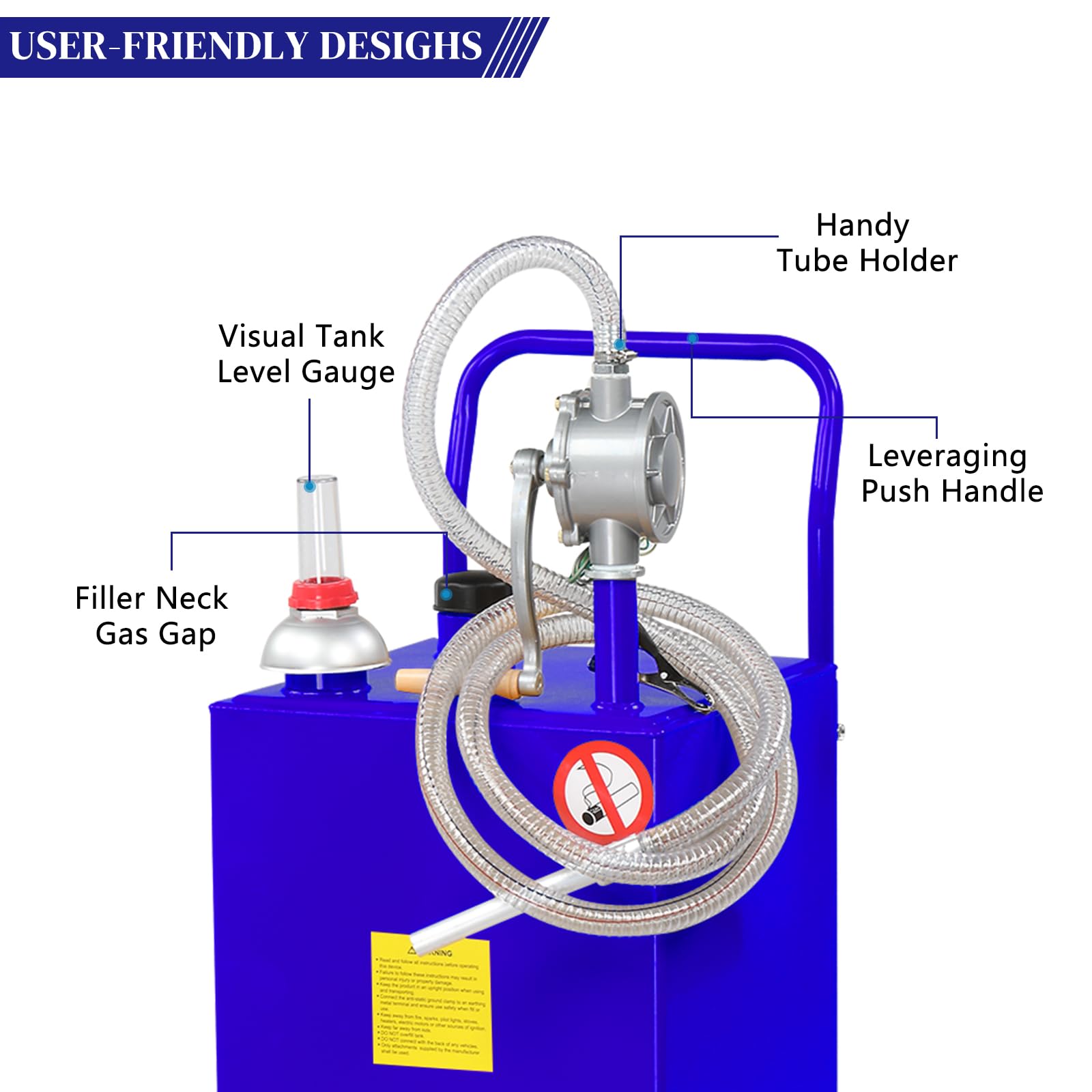 30 Gallon Gas Caddy Tank - Portable Fuel Storage Can for Diesel, Kerosene & Oil Transfer with Auto Rotary Pump & Flat-Free Solid Rubber Wheels - Ideal for Boats, ATVs, Cars, Motorcycles, RV & Farm Equipment (Blue)