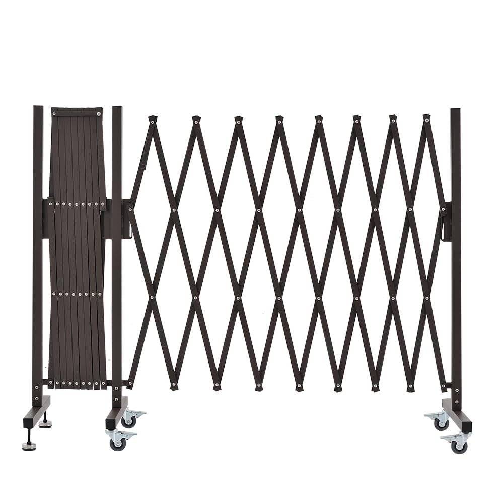 Expandable Metal Barricade with Wheels - 23ft Adjustable Safety Barrier, Brown Mobile Fence for Indoor & Outdoor Use - Perfect for Garden Protection, Event Crowd Control, and Home Security
