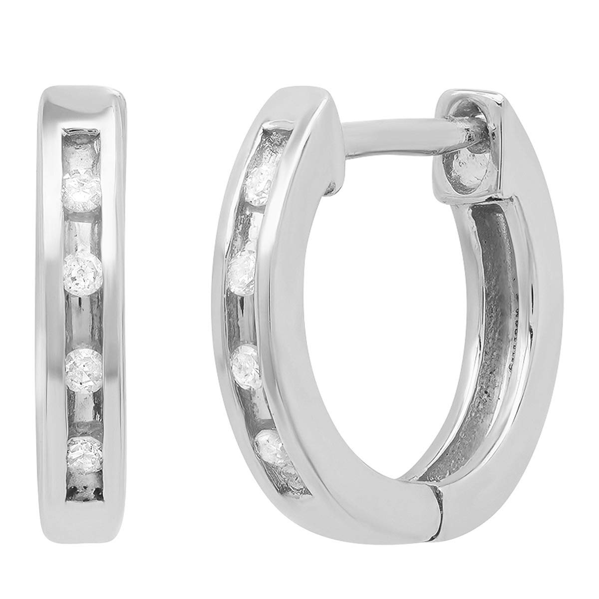 0.07 Cttw 18K Solid Gold Round White Diamond Huggie Hoop Earrings for Women | Dazzlingrock Collection | Elegant Everyday Jewelry & Special Occasion Gift