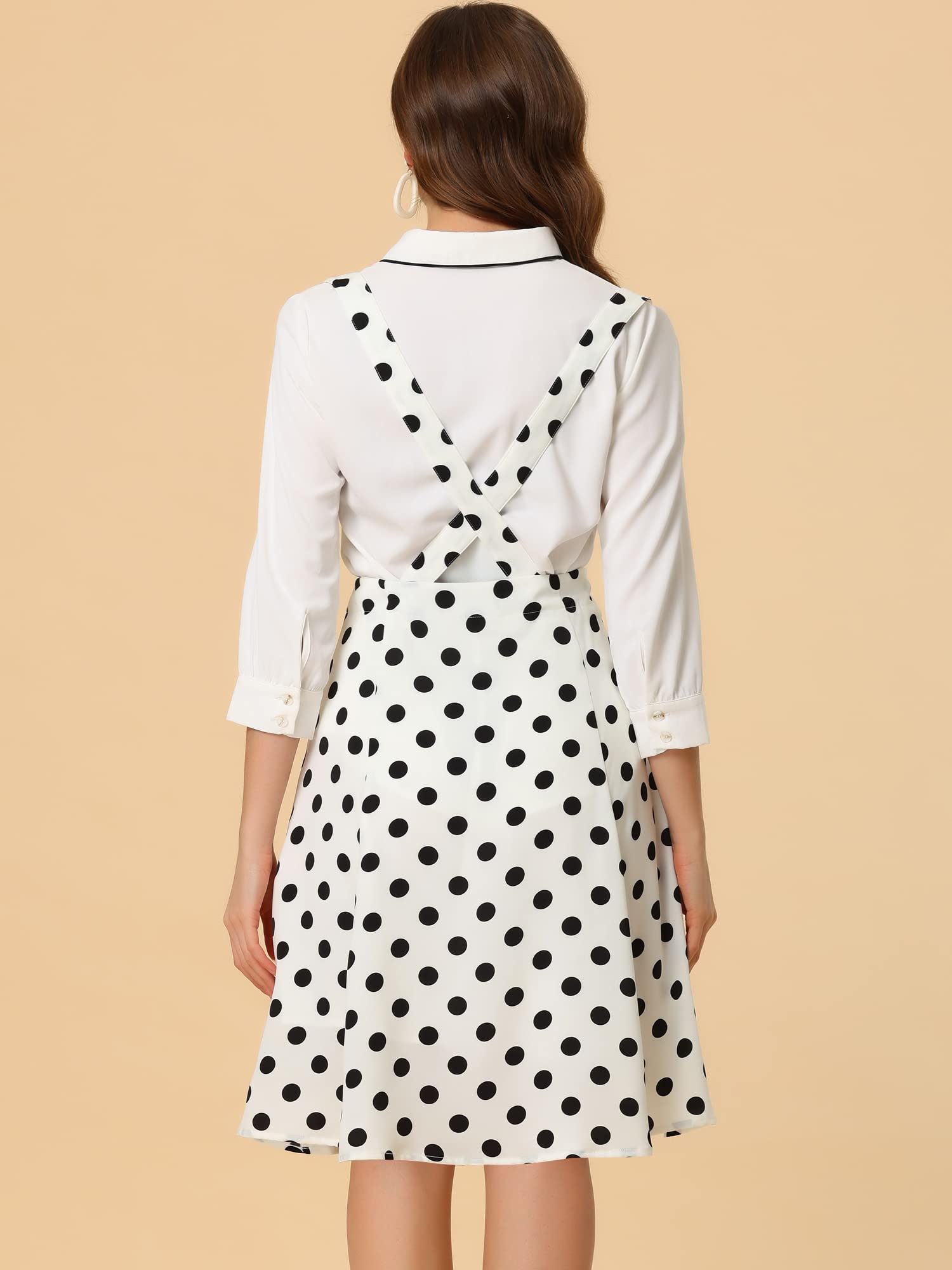 Allegra K Women's Vintage 1950s Polka Dot Suspender Skirt - Flowy Midi Skirt for Retro Style, Pin Up Fashion & Casual Outfits