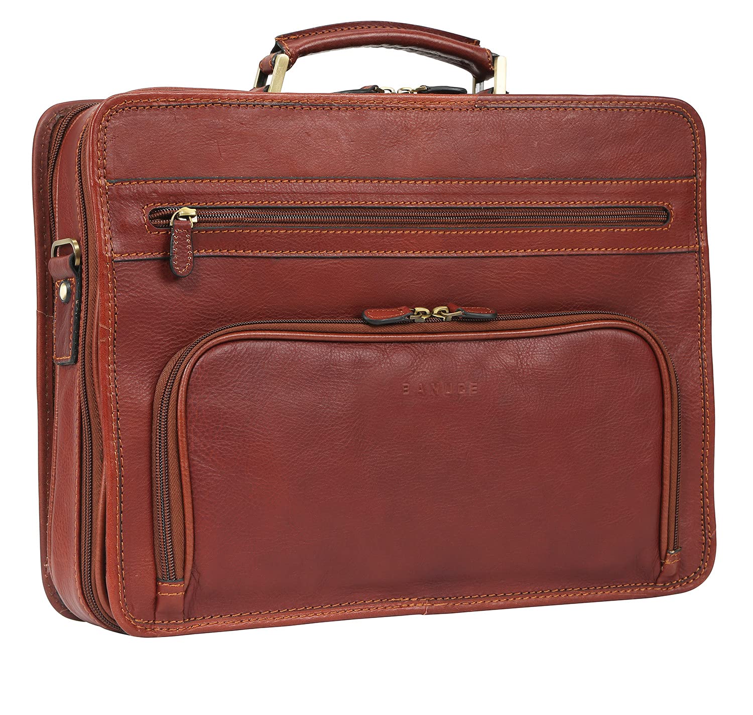 Premium Vintage Italian Leather Briefcase for Men - Full Grain Business Laptop Bag with Luggage Strap (Brown) - Ideal for Office, Travel & Professional Meetings