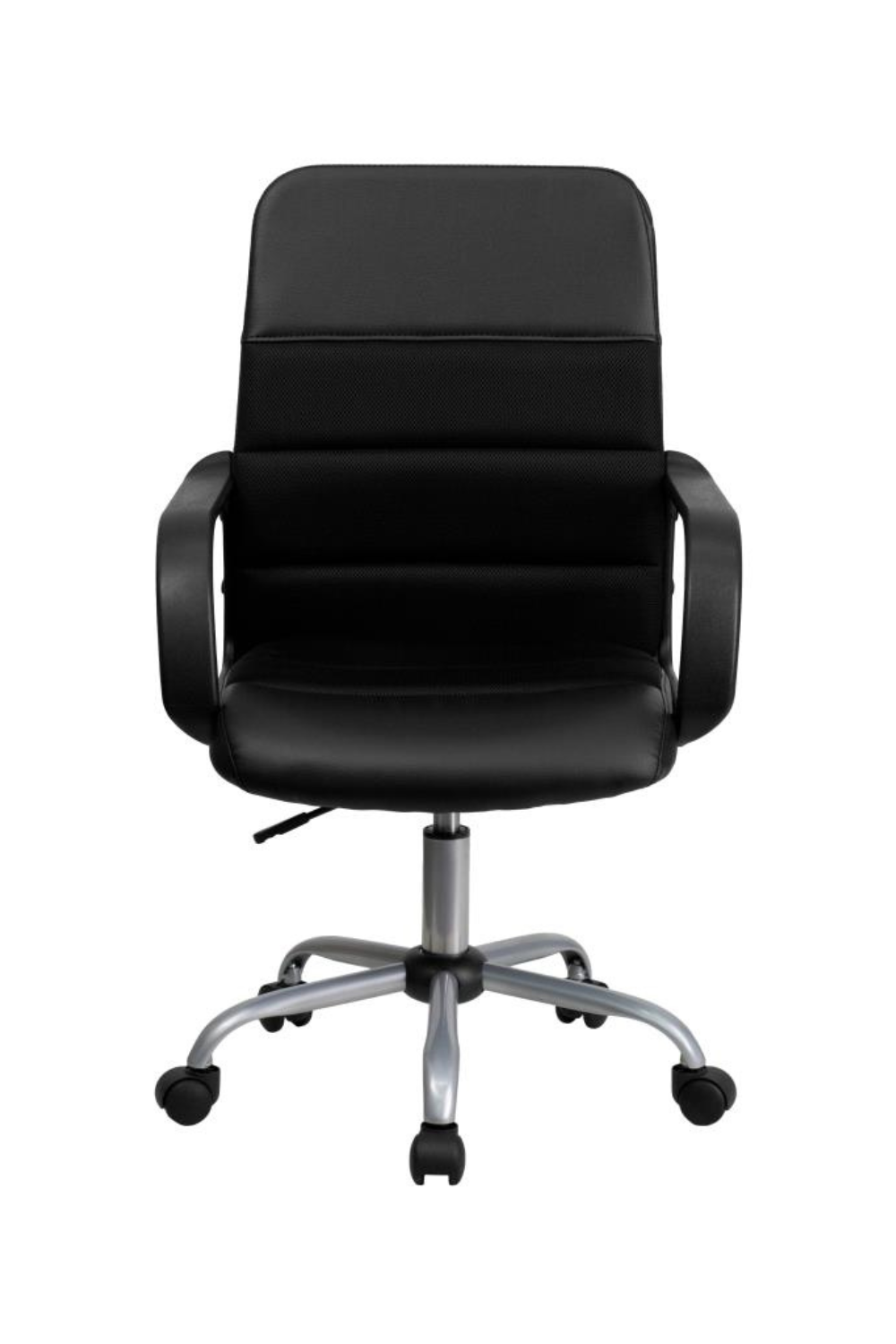 FLASH Manor Mid Back Black Leather and Mesh Swivel Task Office Chair with Arms - Ergonomic Desk Chair for Home Office, Gaming & Workspace Comfort