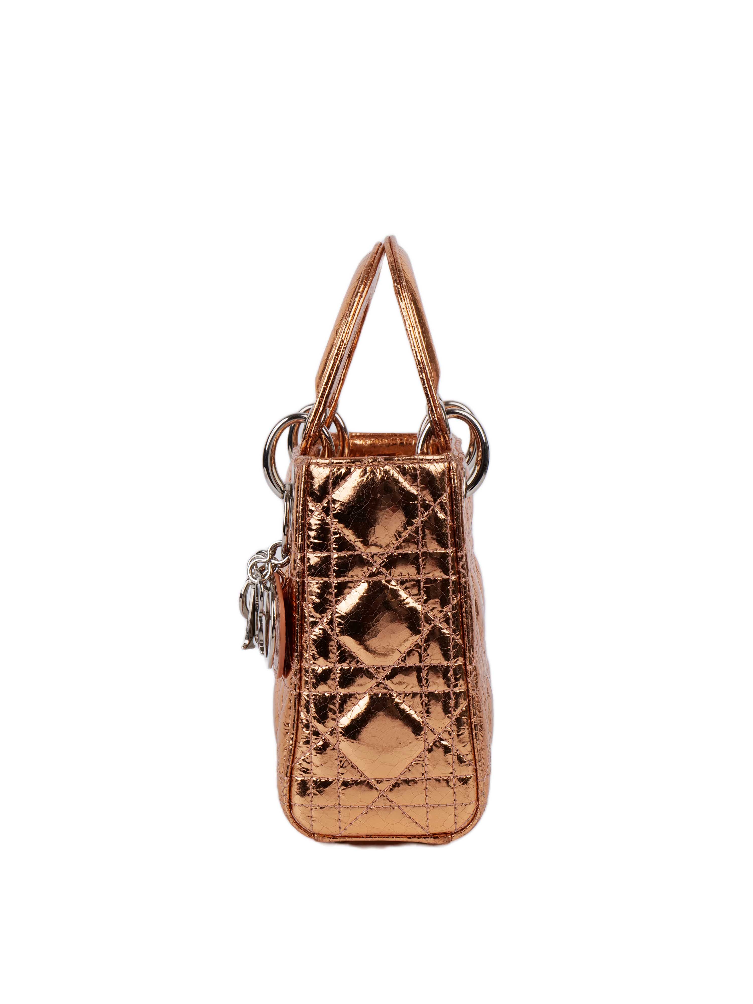 Dior Mini Lady Dior Handbag in Copper Metallic | Luxury Crossbody Bag for Women | Perfect for Parties, Dates & Special Occasions
