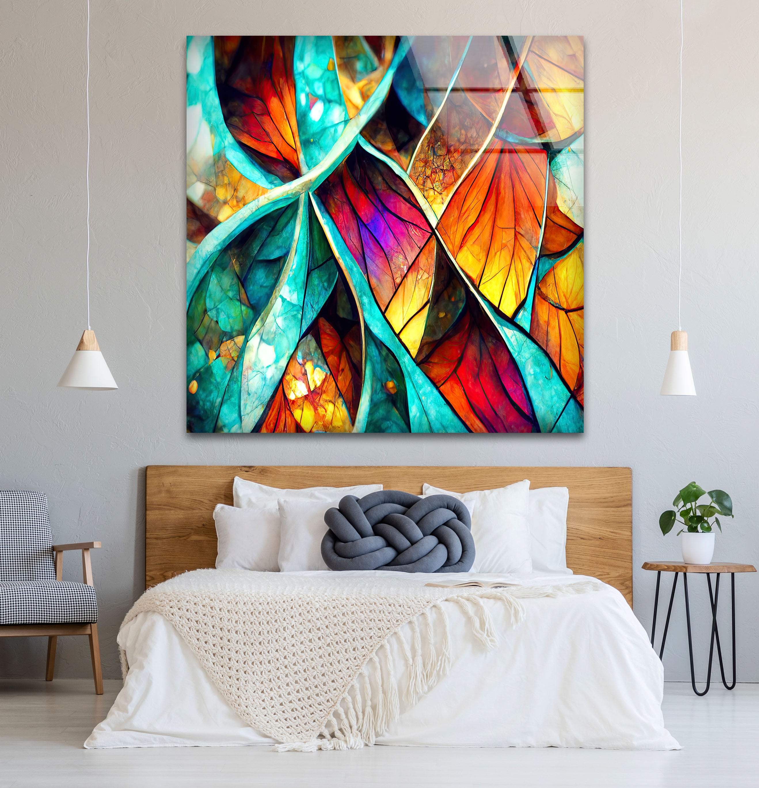 Abstract Stained Glass Leaf Wall Art - Vibrant Nature-Inspired Panel for Modern Home Decor | Perfect for Living Room, Bedroom & Office Decoration