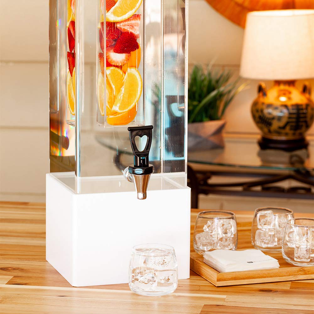 Bev Tek 3 Gallon Square Beverage Dispenser with Infusion Core & Bamboo Base - Clear Acrylic Drink Dispenser with Stand & Easy-to-Use Spigot for Parties, Events, and Catering | Perfect for Lemonade, Iced Tea, Sangria, and Punch