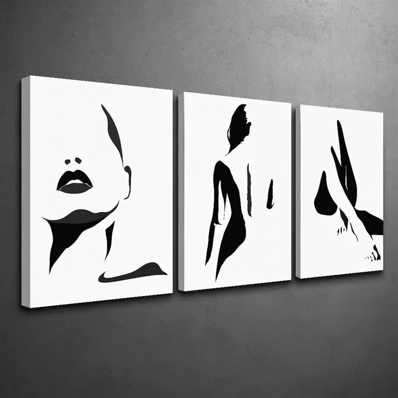 3-Piece Abstract Black and White Female Figure Framed Canvas Wall Art - 40x60cm High Quality Print | 100% Australian Made | Ready to Hang | Perfect for Living Room, Bedroom & Office Decor