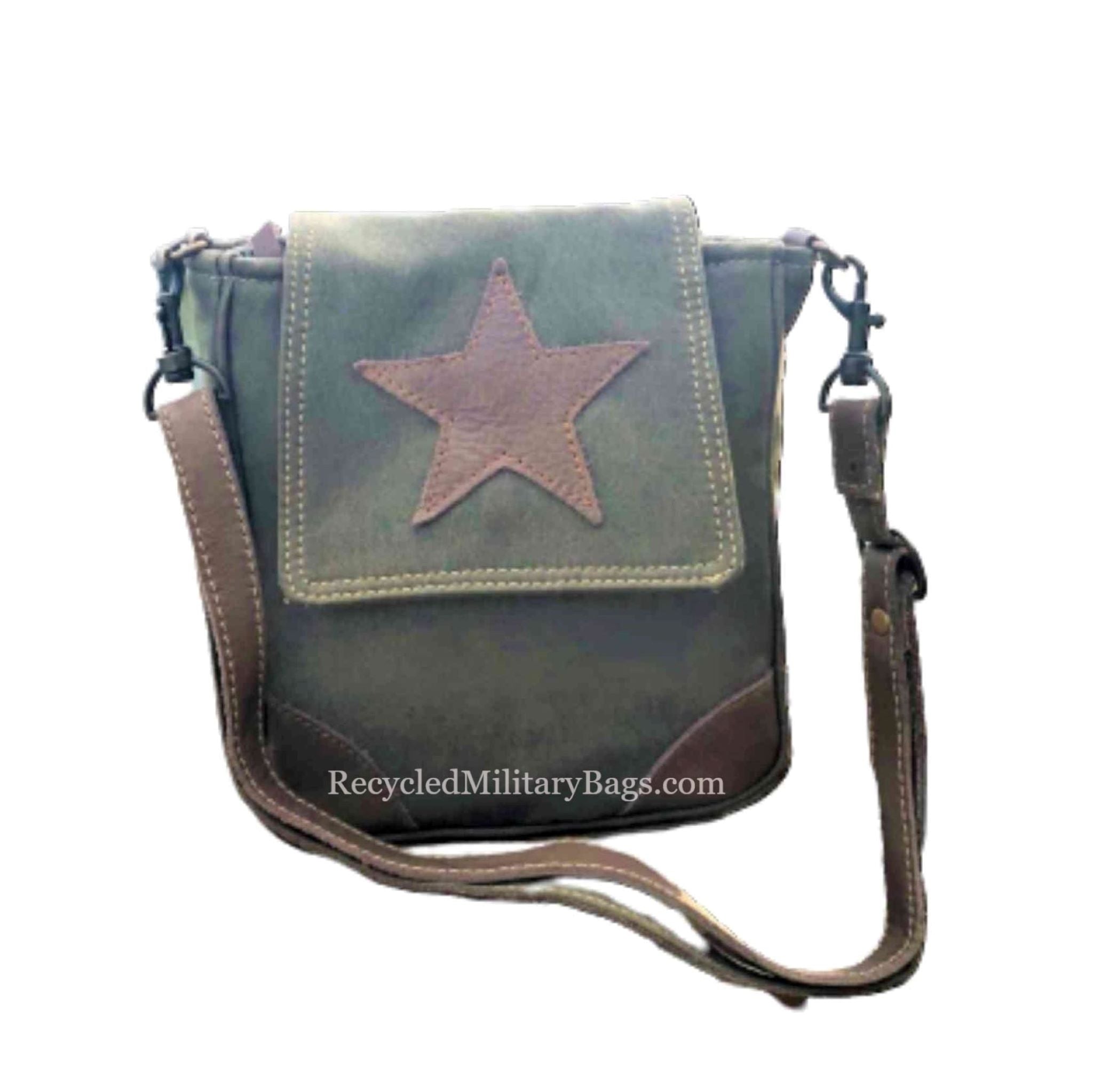 Stylish Small Crossbody Bag with Genuine Leather Star Design - Perfect Gift for Army Mom, Wife or Veteran | Everyday Use, Military Appreciation Events & Casual Outings
