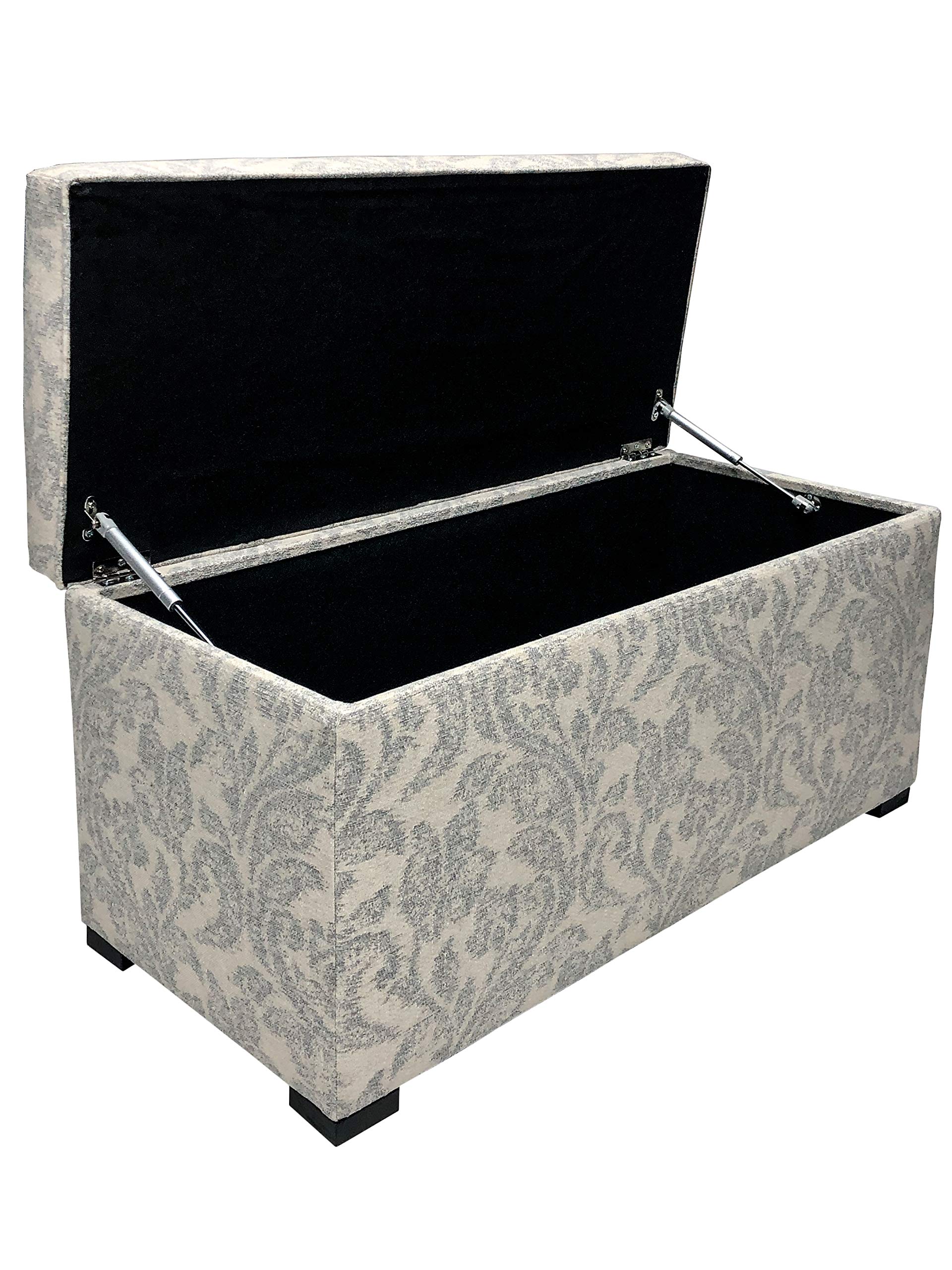 Sole Designs Angela Mid Century Modern Upholstered Storage Trunk - Grey Coffee Table Ottoman with Hidden Compartment for Living Room, Bedroom & Home Decor