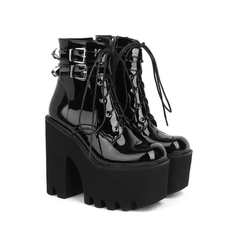 Women's Punk Combat Motorcycle Boots - Platform Block Heel, High Round Toe, Zipper Ankle Boots for Women | Mid Calf Chunky Heel Boots for Riding, Biking & Fashion Outfits