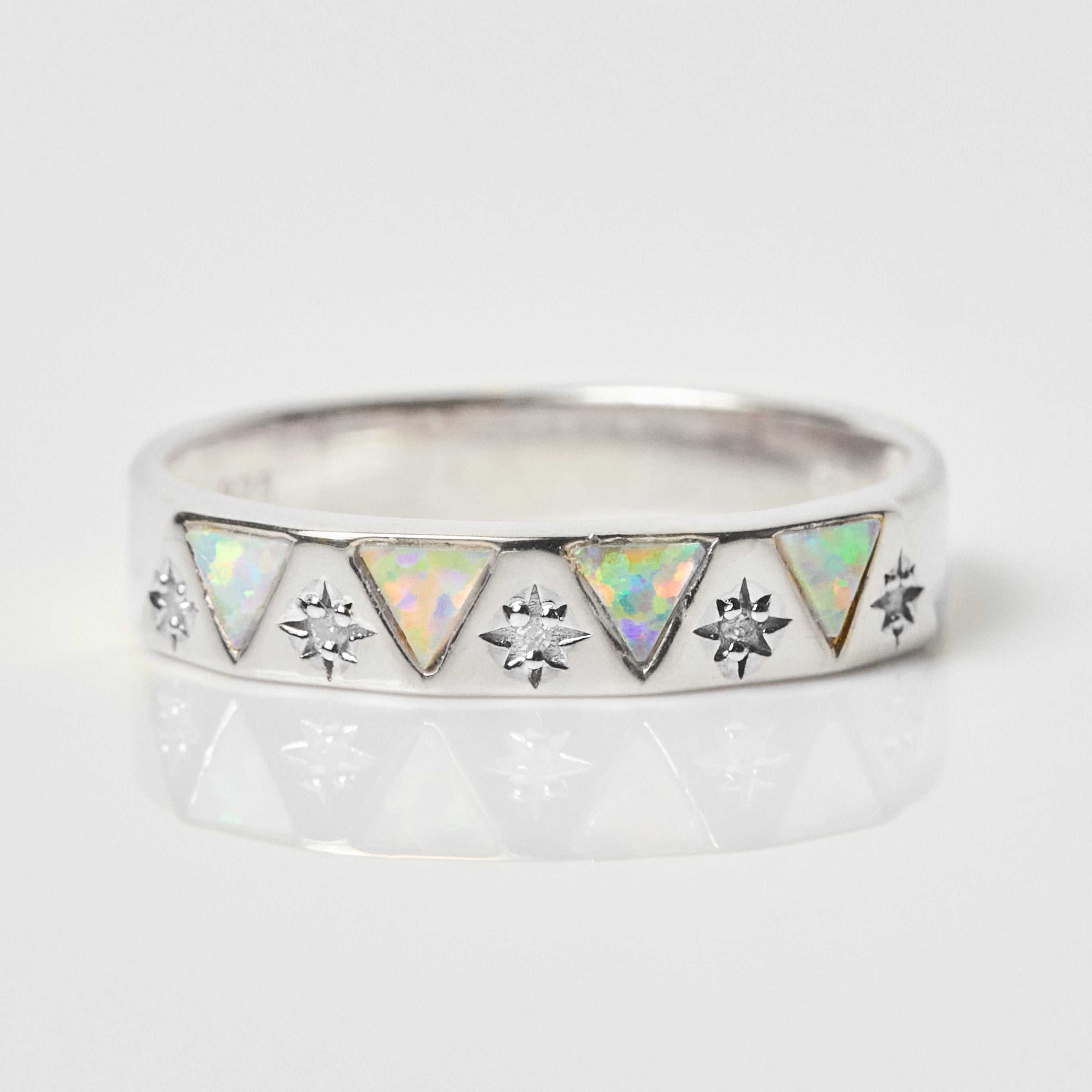 Izar Opal & Diamond Band Ring for Women - Elegant Wedding, Engagement, Anniversary Jewelry Gift - Perfect for Special Occasions & Everyday Wear