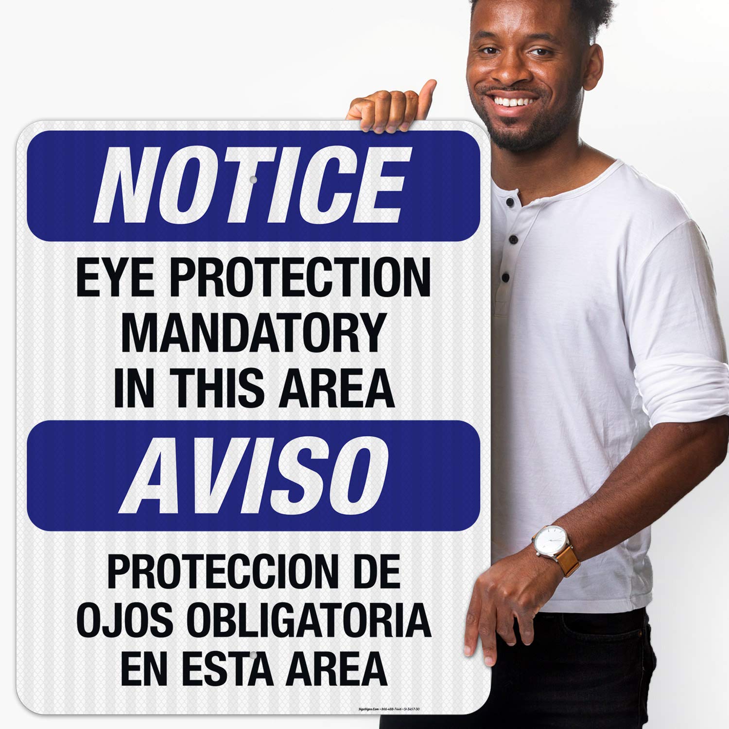 Bilingual Eye Protection Mandatory Sign - OSHA Compliant 24x30 Inches, 3M EGP Reflective .080 Aluminum, Fade Resistant for Indoor/Outdoor Use - Made in USA | Workplace Safety, Construction Sites, Factories