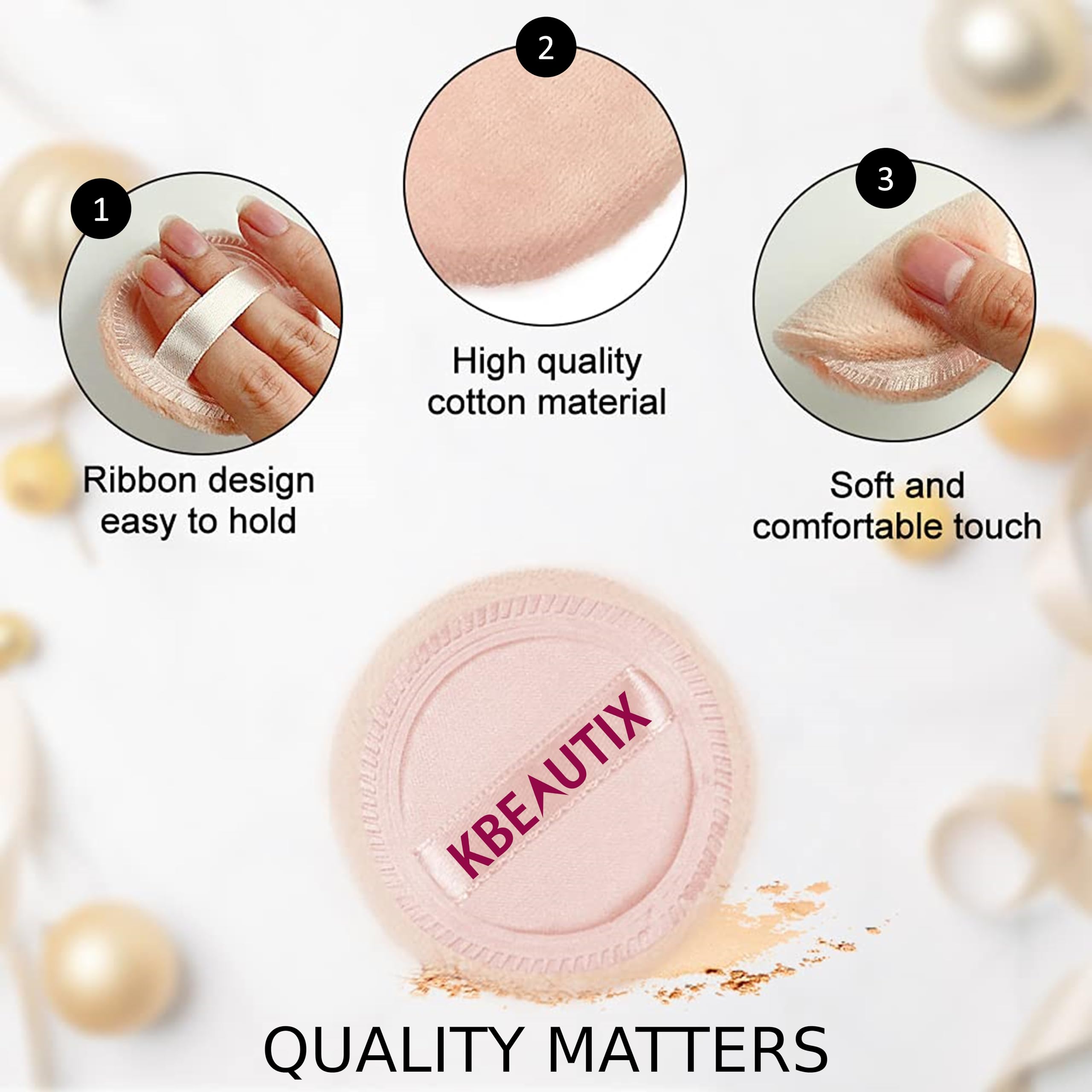 KBEAUTIX Round Makeup Sponge Puffs for Powder Foundation & Loose Mineral Powder - 4 Pack Soft Blending Cosmetic Pads with Strap - Perfect for Face & Body Powder Application, Travel & Touch-ups