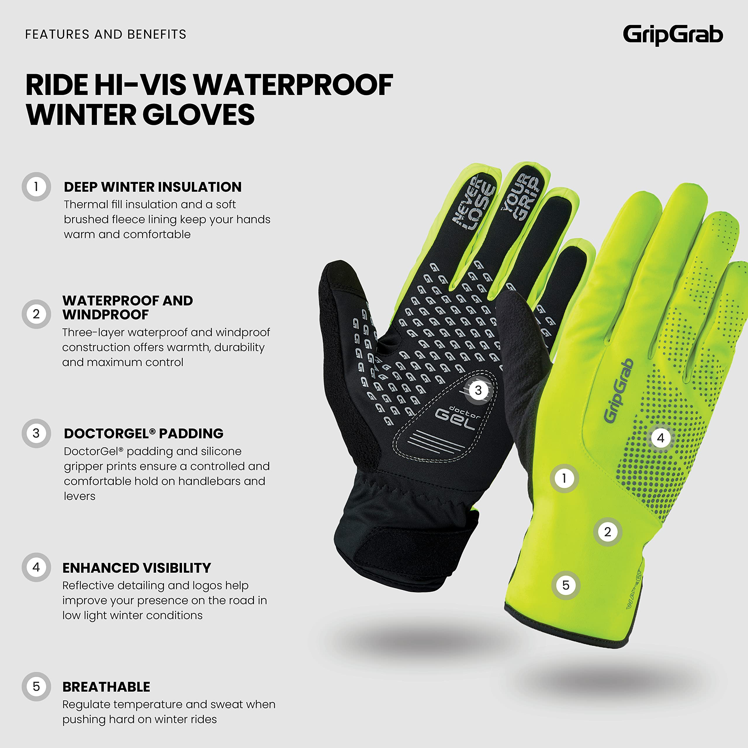 GripGrab Waterproof Thermal Cycling Gloves - Windproof Winter Bike Gloves with Fleece Lining for Men & Women - Ideal for Cold Weather Commuting, Mountain Biking & Outdoor Sports